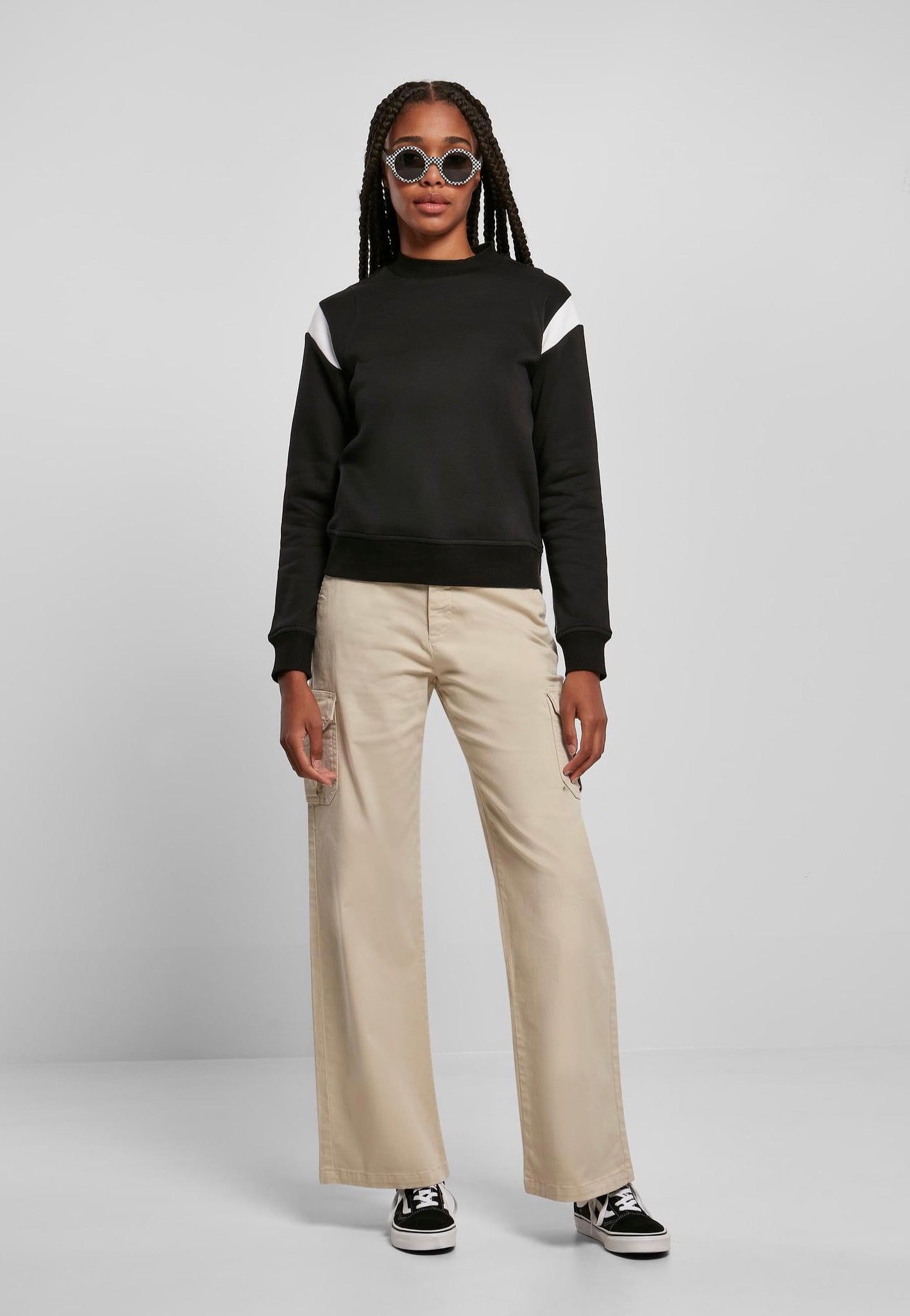 Urban Classics - Ladies Inset College Black/White - Sweater | Women-Image