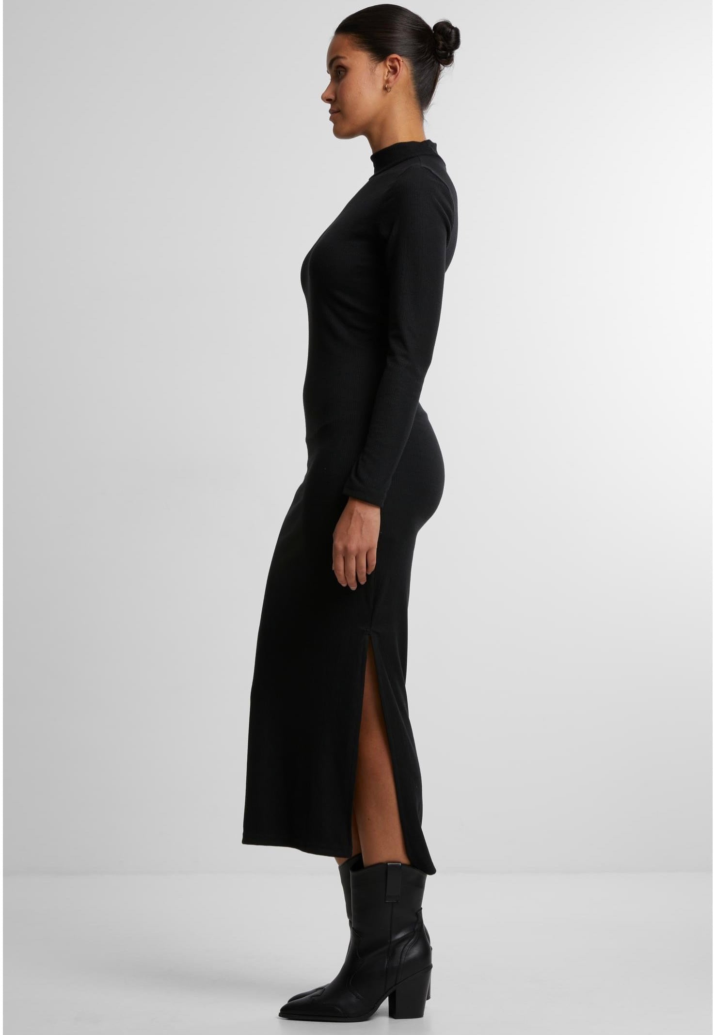 Urban Classics - Ladies Rib Longsleeve Mockneck Black - Dress | Women-Image
