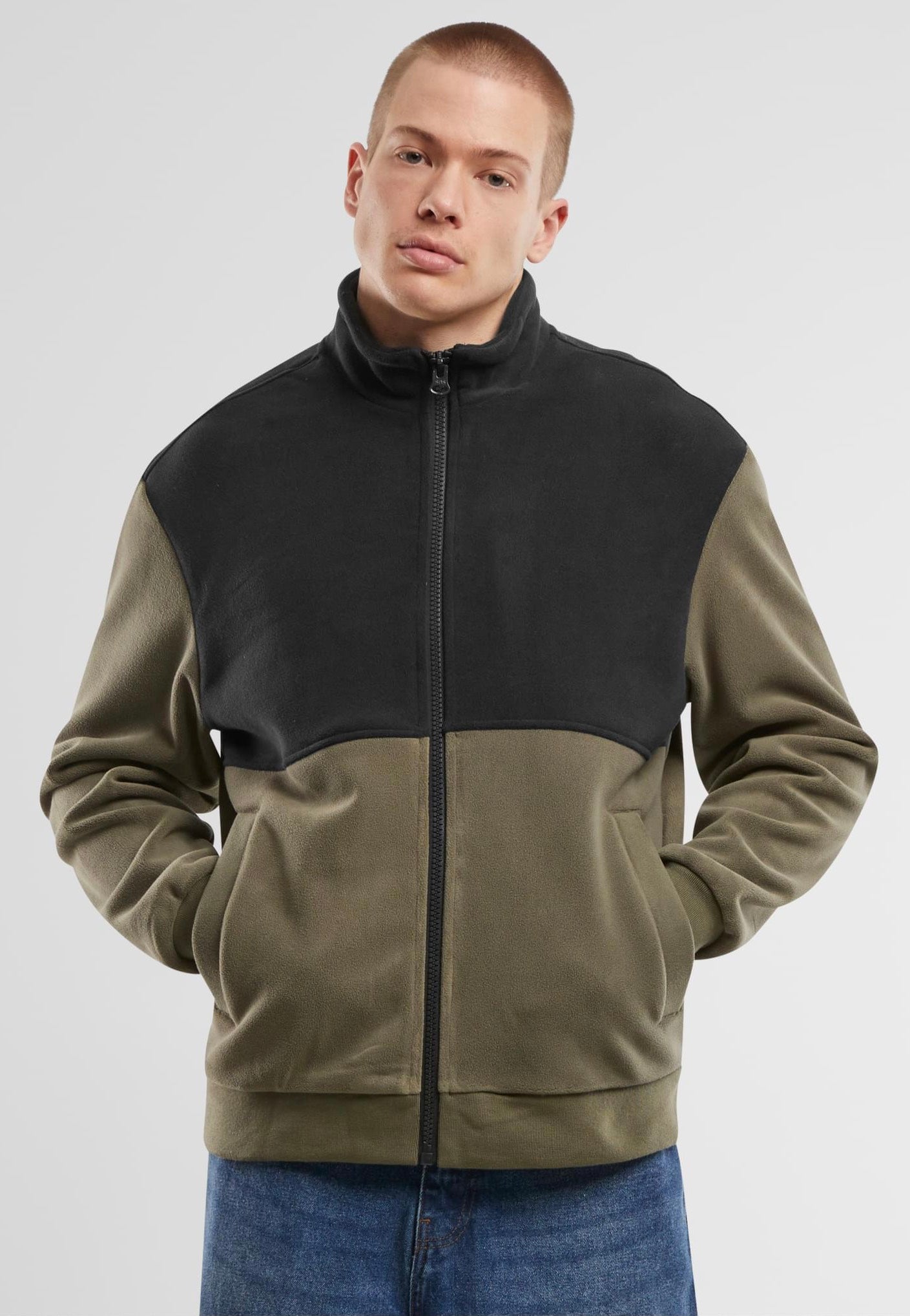 Urban Classics - Colour Block Polar Fleece Black/Olive - Jacket | Men-Image