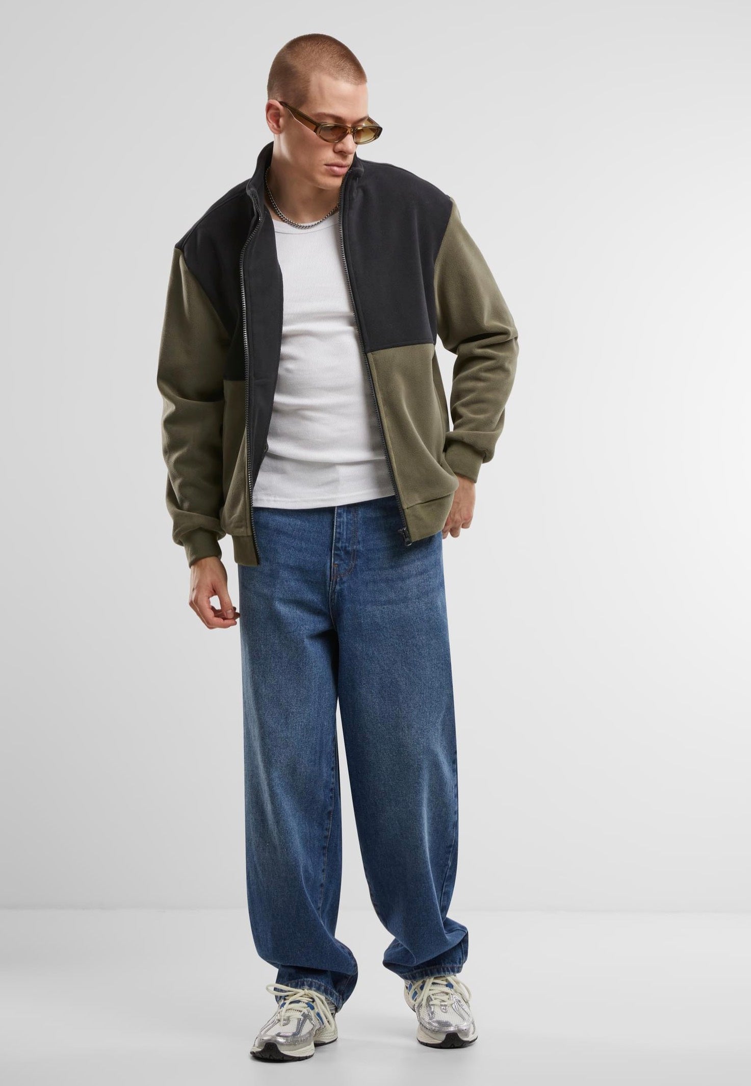 Urban Classics - Colour Block Polar Fleece Black/Olive - Jacket | Men-Image