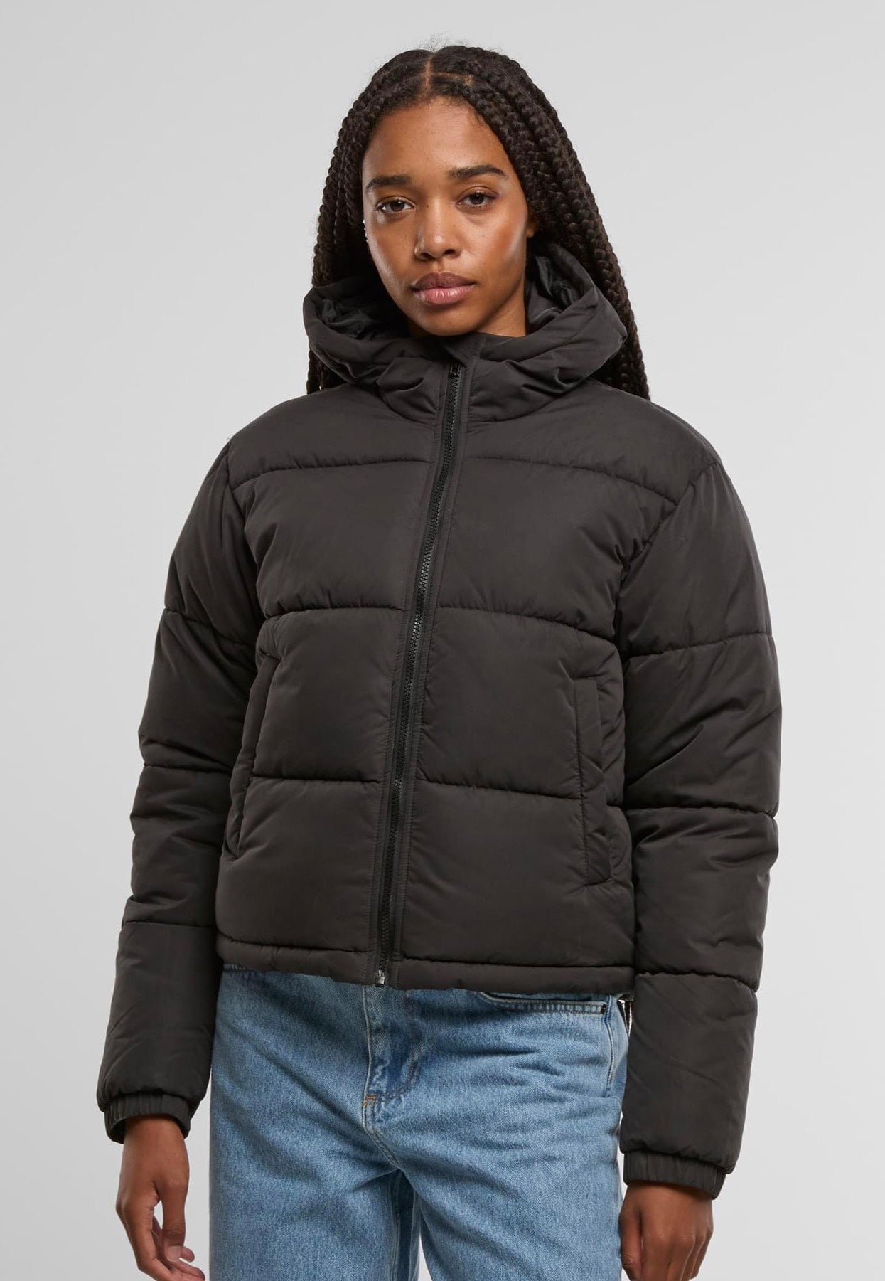 Urban Classics - Ladies Peached Puffer With Hood Black - Jacket | Women-Image
