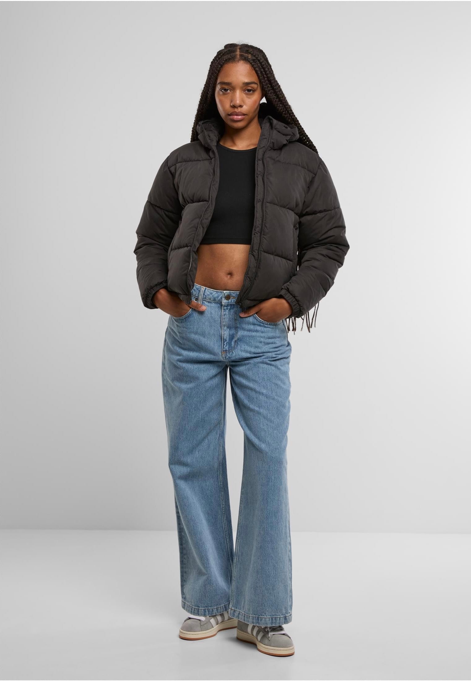 Urban Classics - Ladies Peached Puffer With Hood Black - Jacket | Women-Image