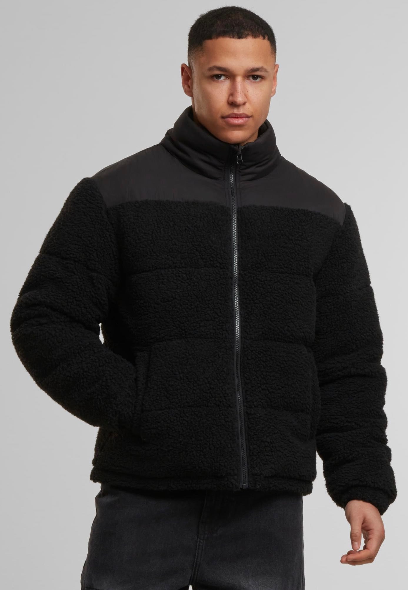 Urban Classics - Fabric Mix Teddy Puffer Black - Jacket | Men-Image