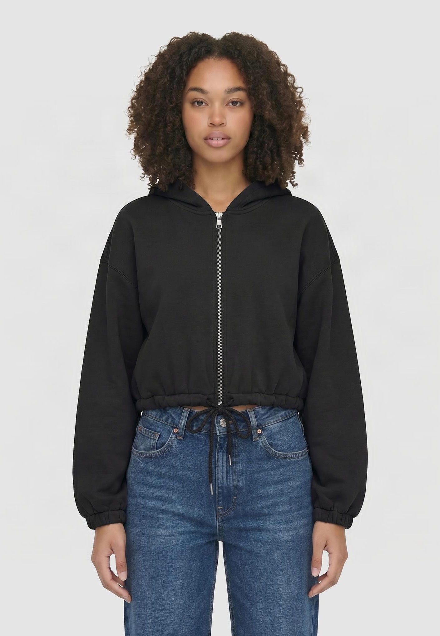 Urban Classics Ladies Fluffy Cropped Black Chaqueta con cremallera