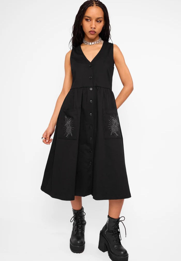 embroidered jumpsuit dress zara Rosetta Black Smock | Hand-Drawn Smock Dress main image 0