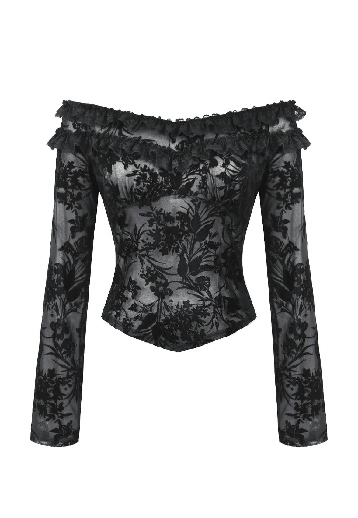 Dark In Love - Gothic Sexy Off-Shoulder Velvet Lace Top - Top | Women-Image