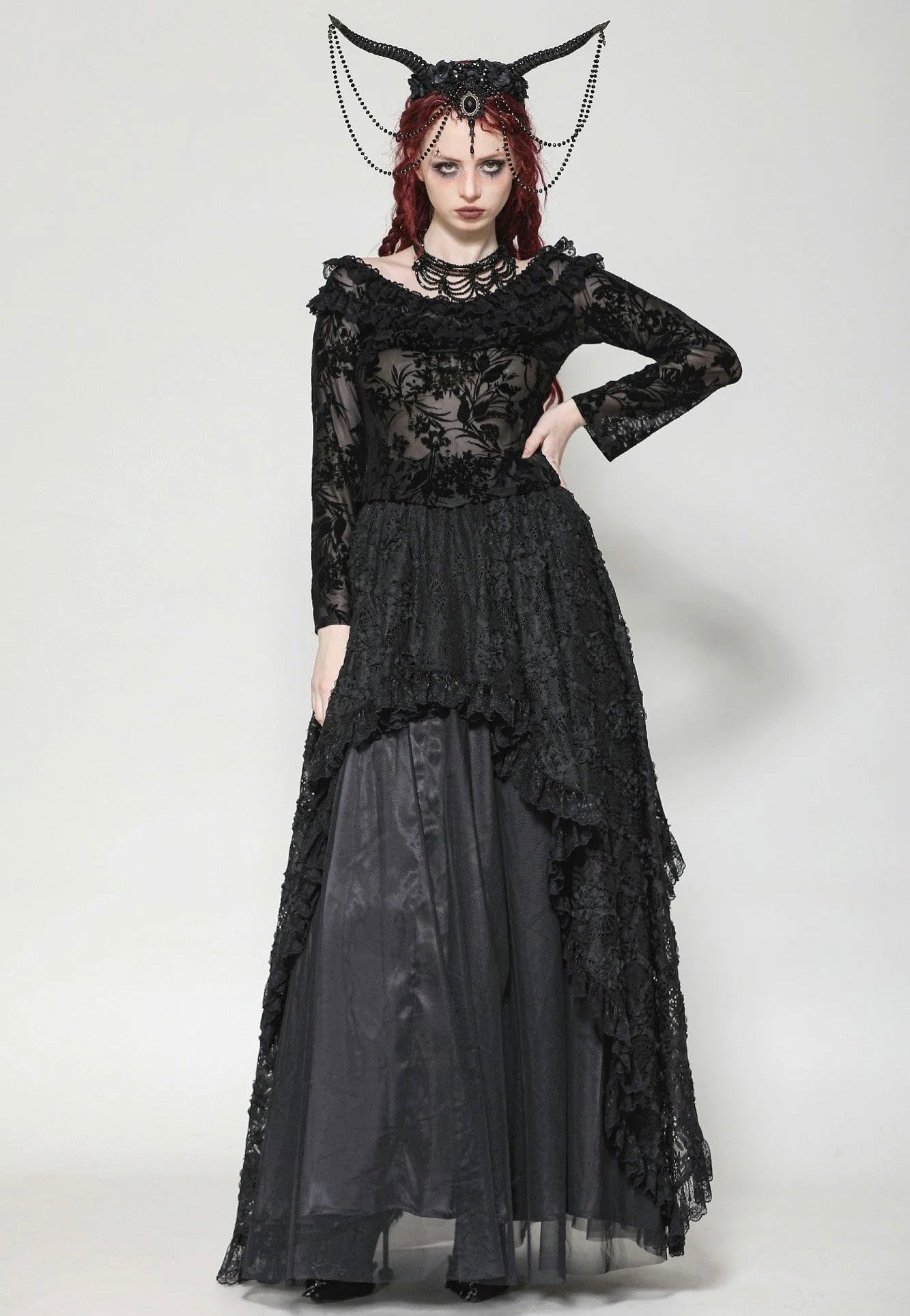 Dark In Love - Gothic Sexy Off-Shoulder Velvet Lace Top - Top | Women-Image