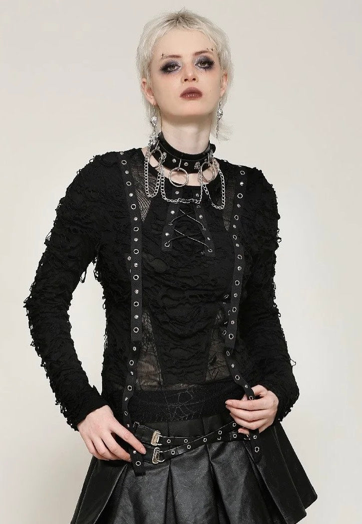 Dark In Love - Punk Metal Distressed Spider - Longsleeve | Women-Image