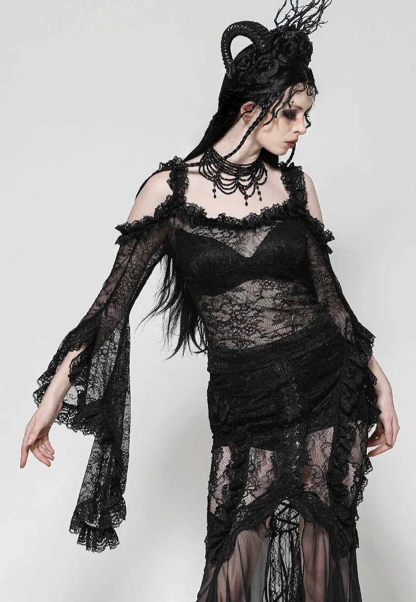Dark In Love - Gothic Romantic Lace Flare Sleeve - Top | Women-Image