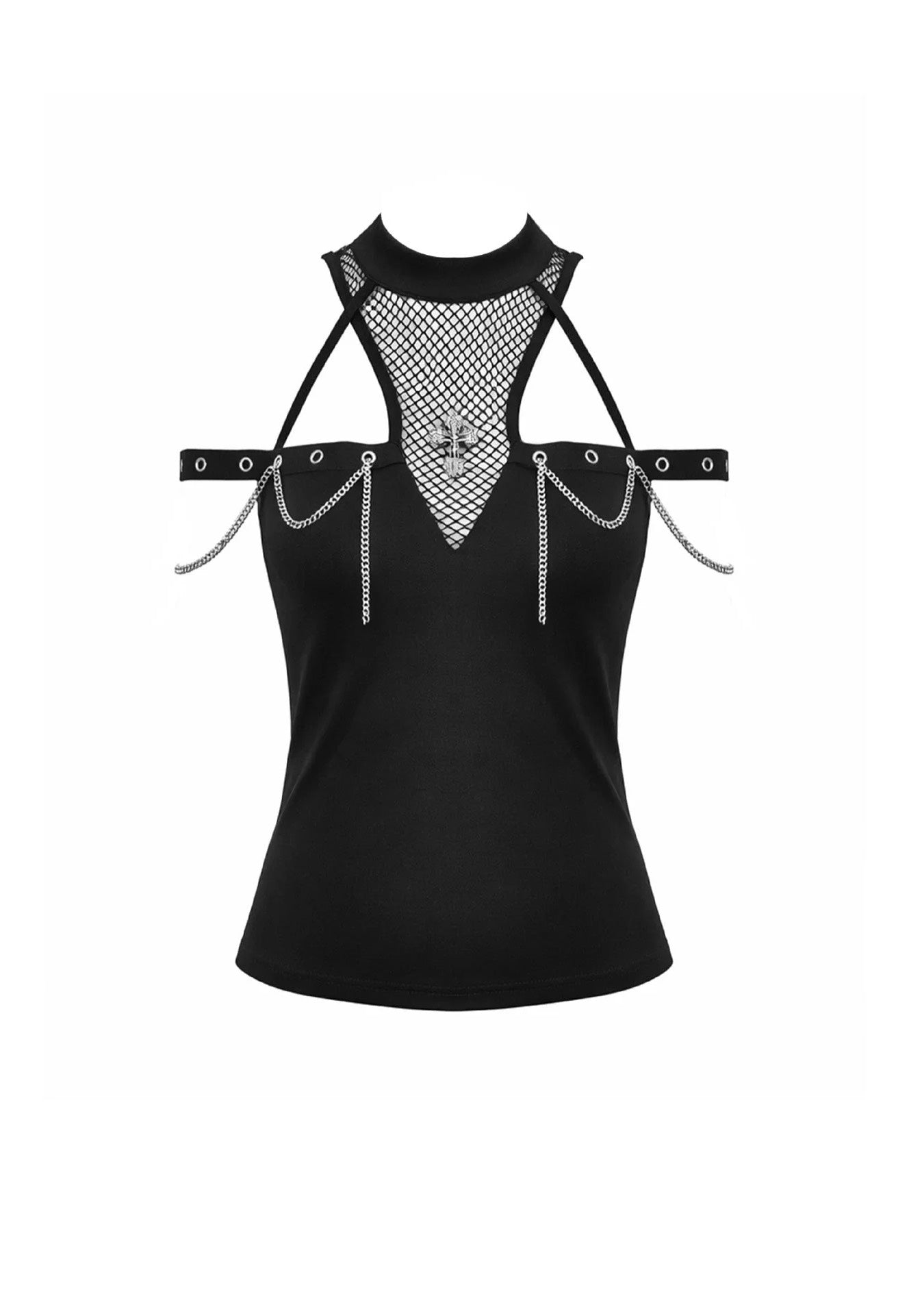 Dark In Love Dark Techwear Mesh Cut Out Cold Shoulder Top