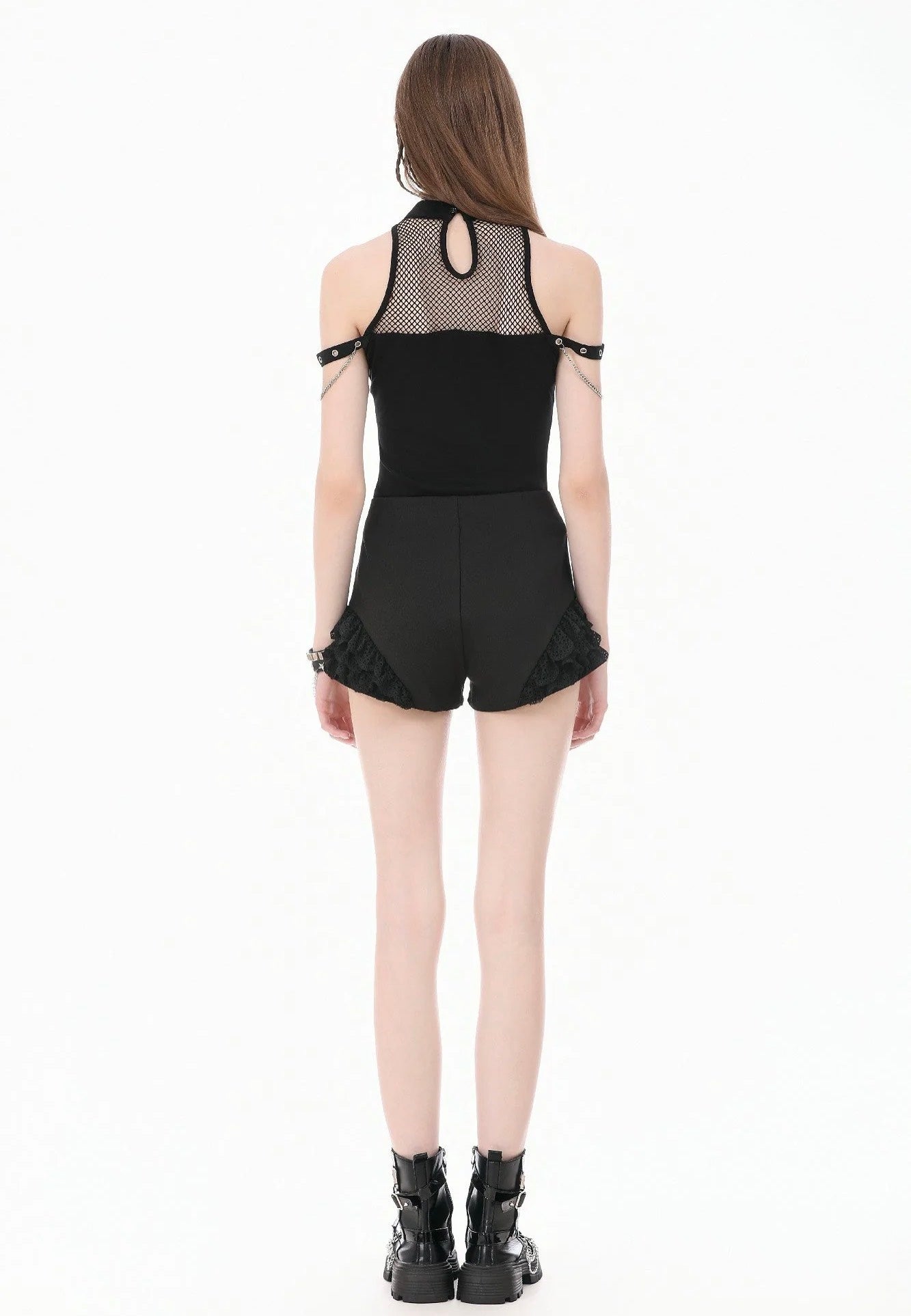 Dark In Love Dark Techwear Mesh Cut Out Cold Shoulder Top