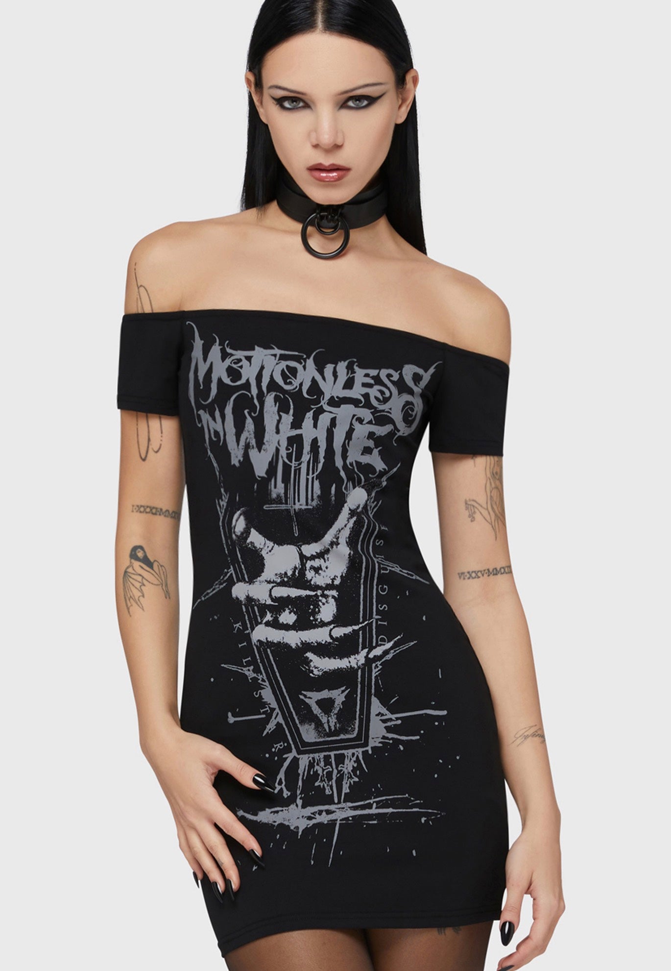 Killstar x Motionless In White - Up From Hell Bardot Black - Dress
