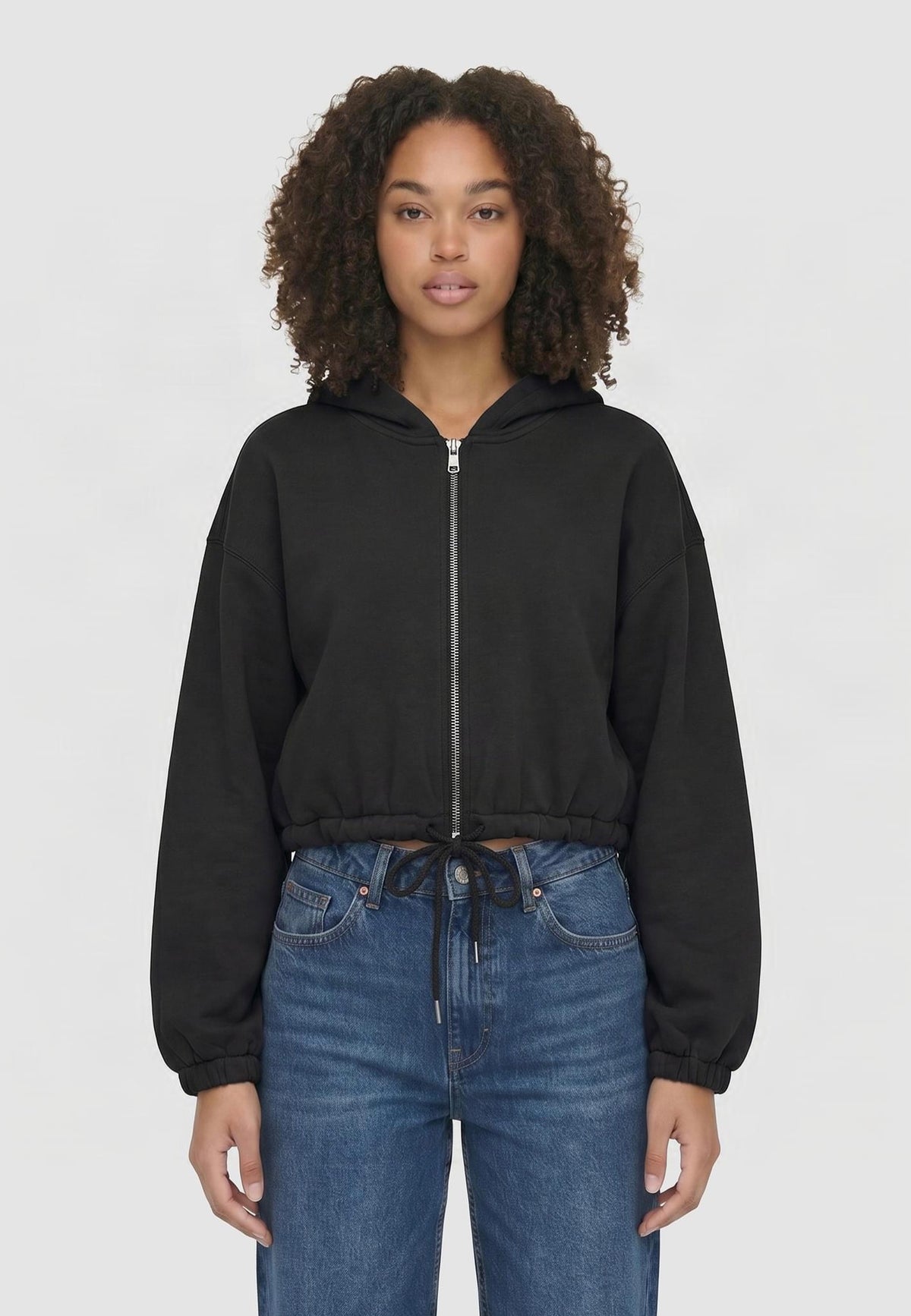 Urban Classics Ladies Fluffy Cropped Black Chaqueta con cremallera