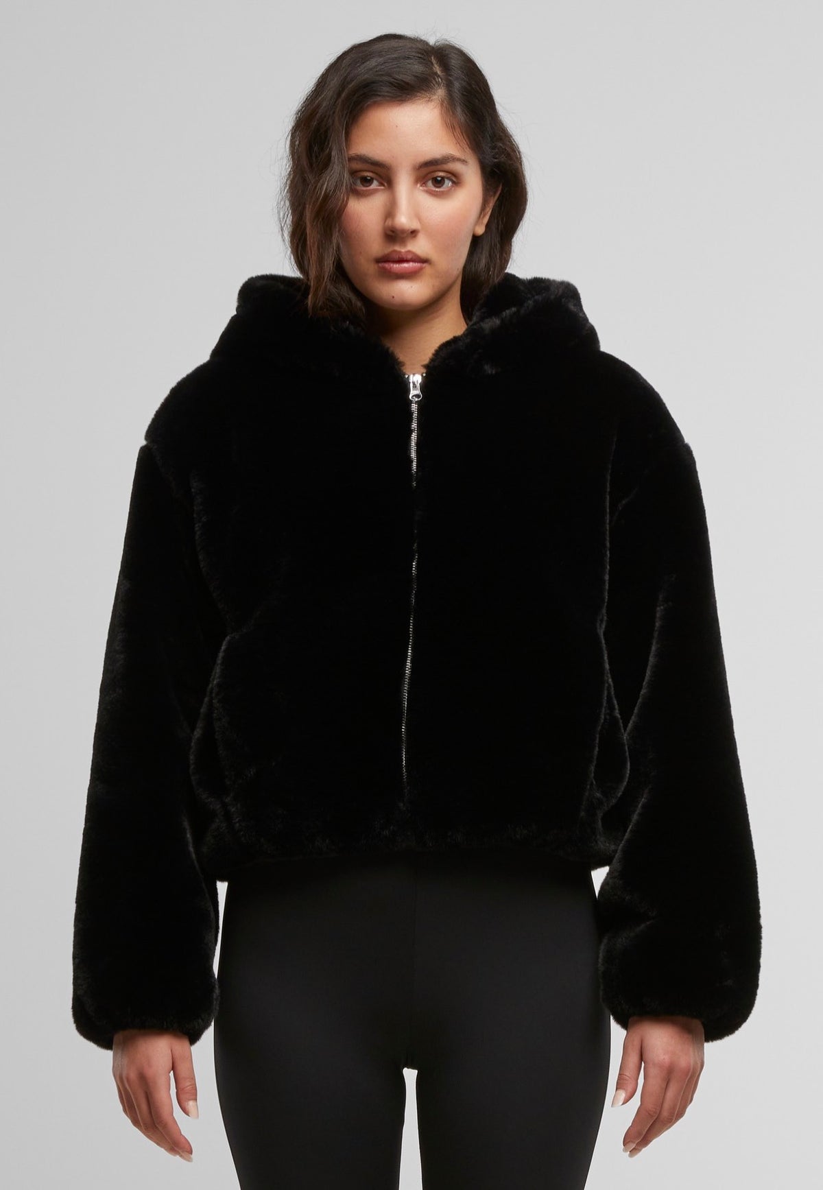 Urban Classics Ladies Full Zip Faux Fur Black Chaqueta