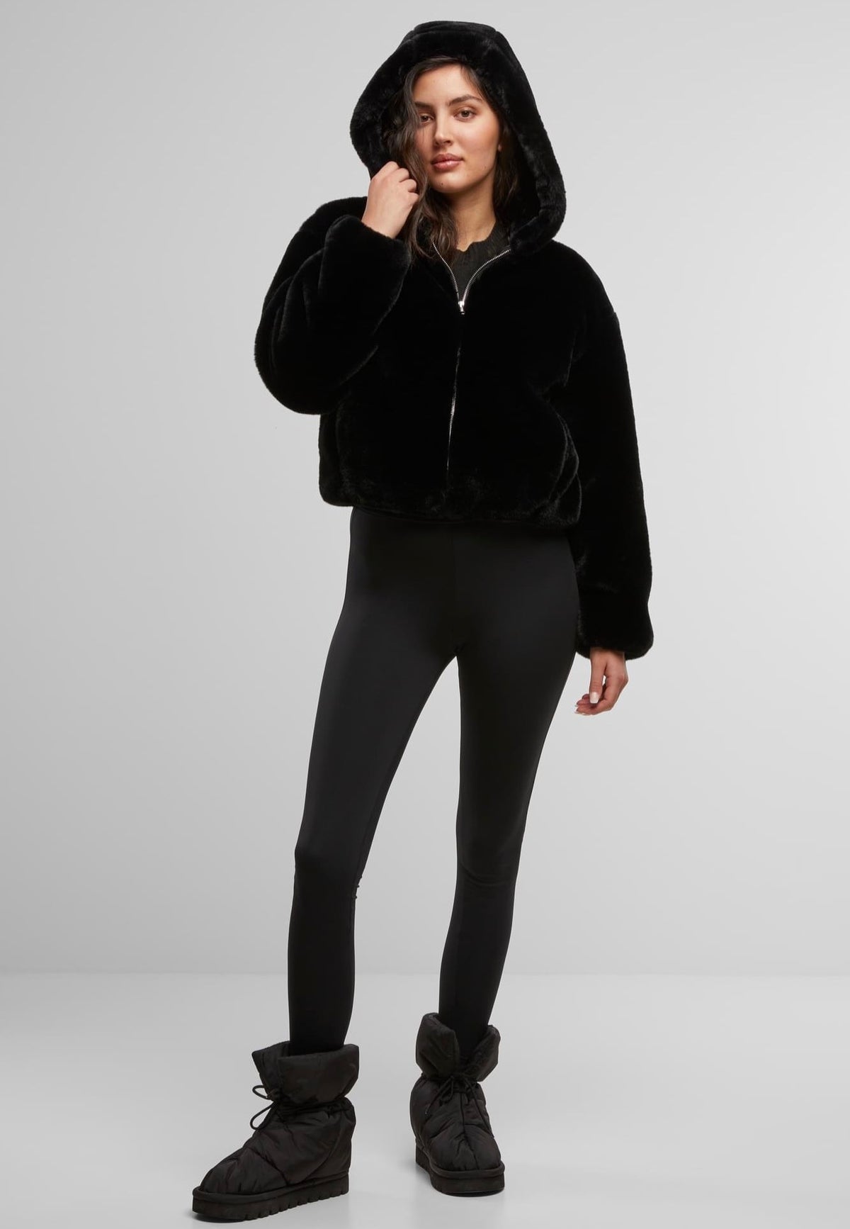 Urban Classics Ladies Full Zip Faux Fur Black Chaqueta