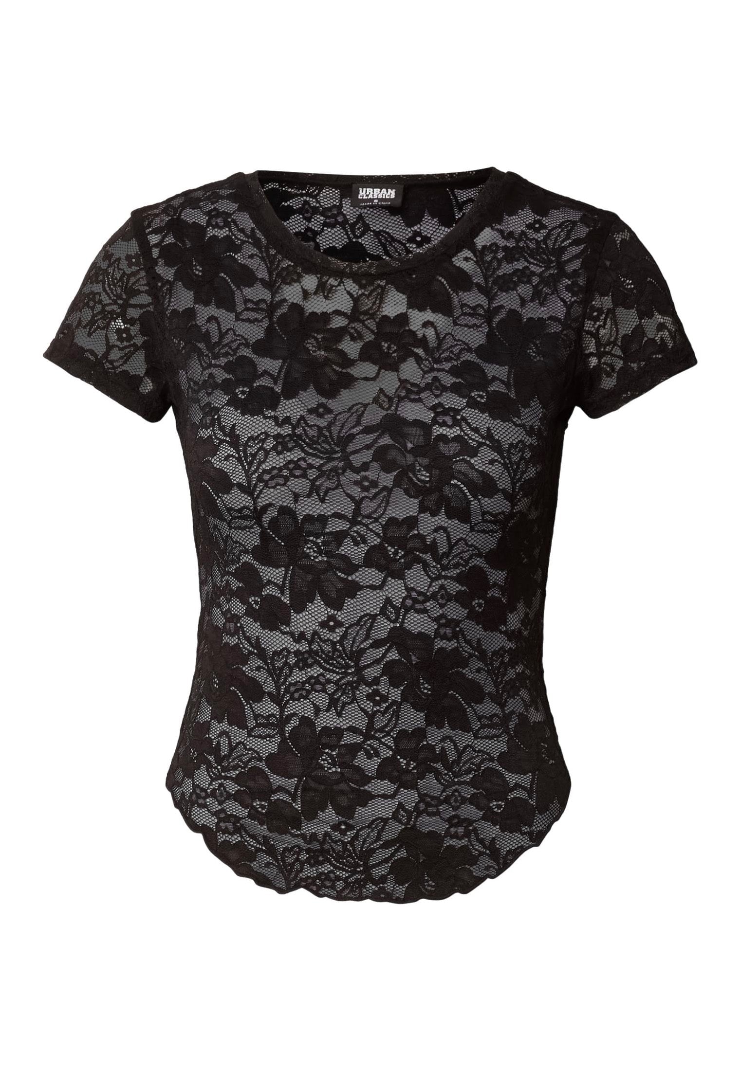 Urban Classics Ladies Stretch Lace Cropped Black Camiseta