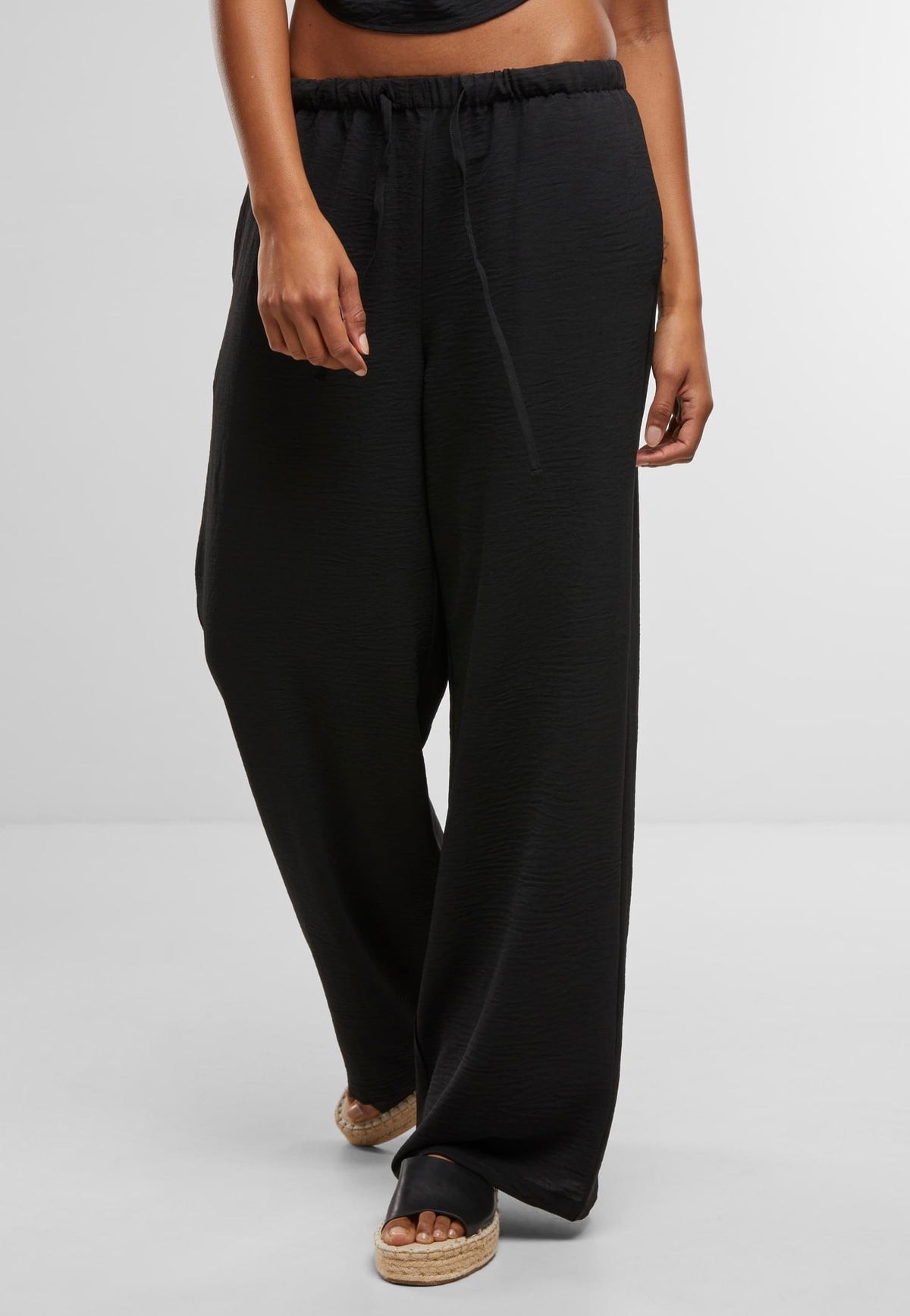 Urban Classics Ladies Structured Wideleg Black Pantalones