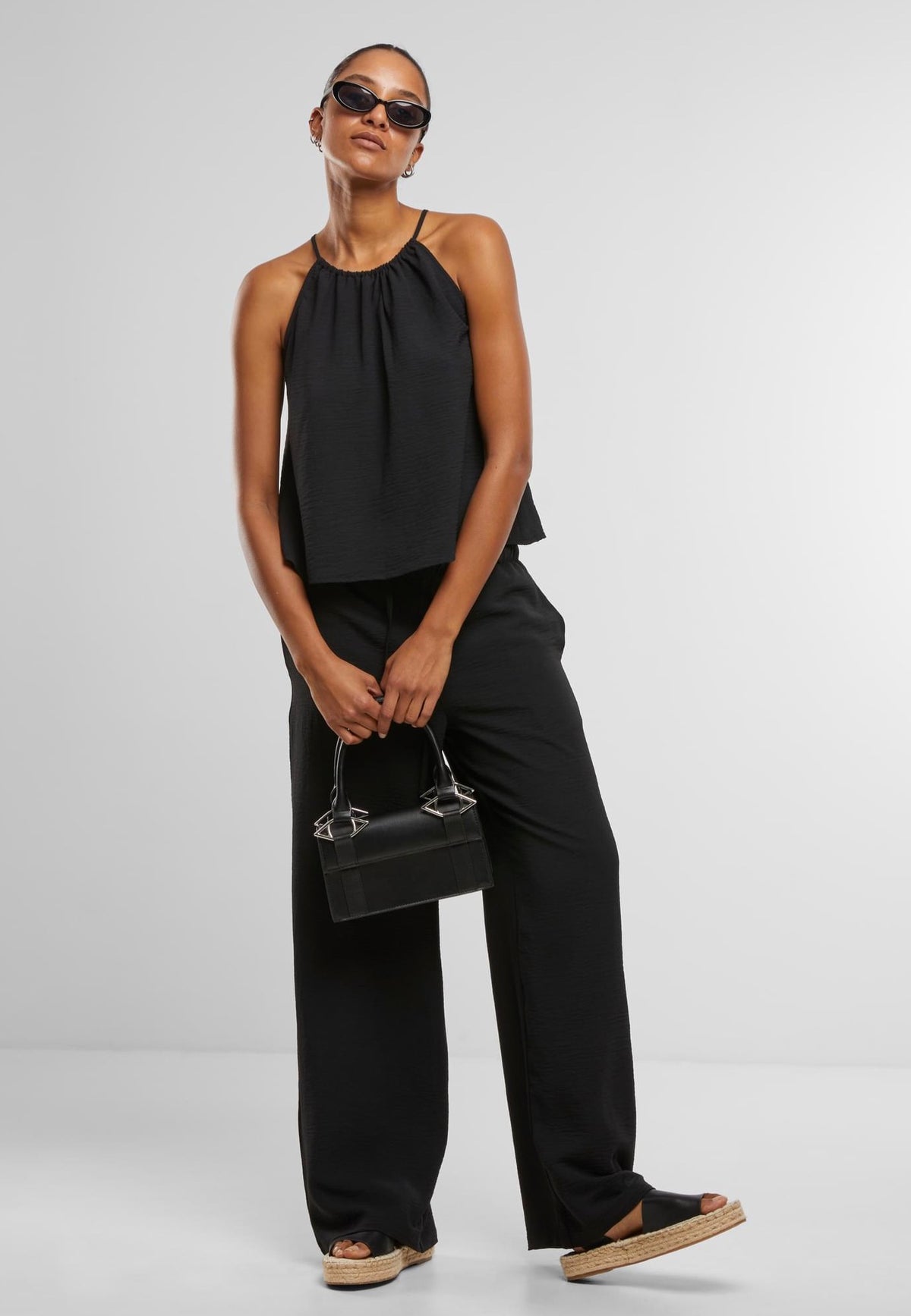 Urban Classics Ladies Structured Wideleg Black Pantalones