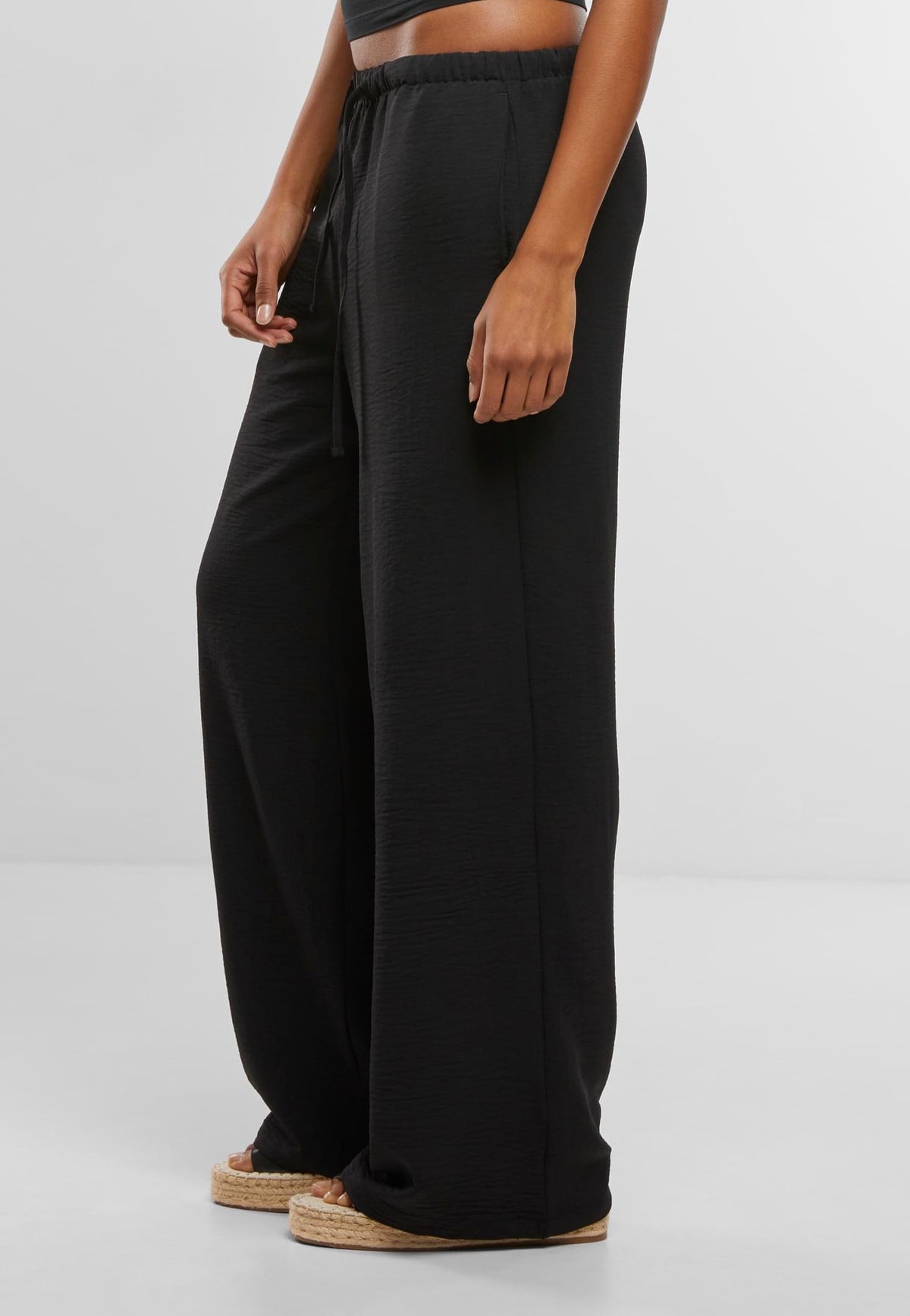 Urban Classics Ladies Structured Wideleg Black Pantalones
