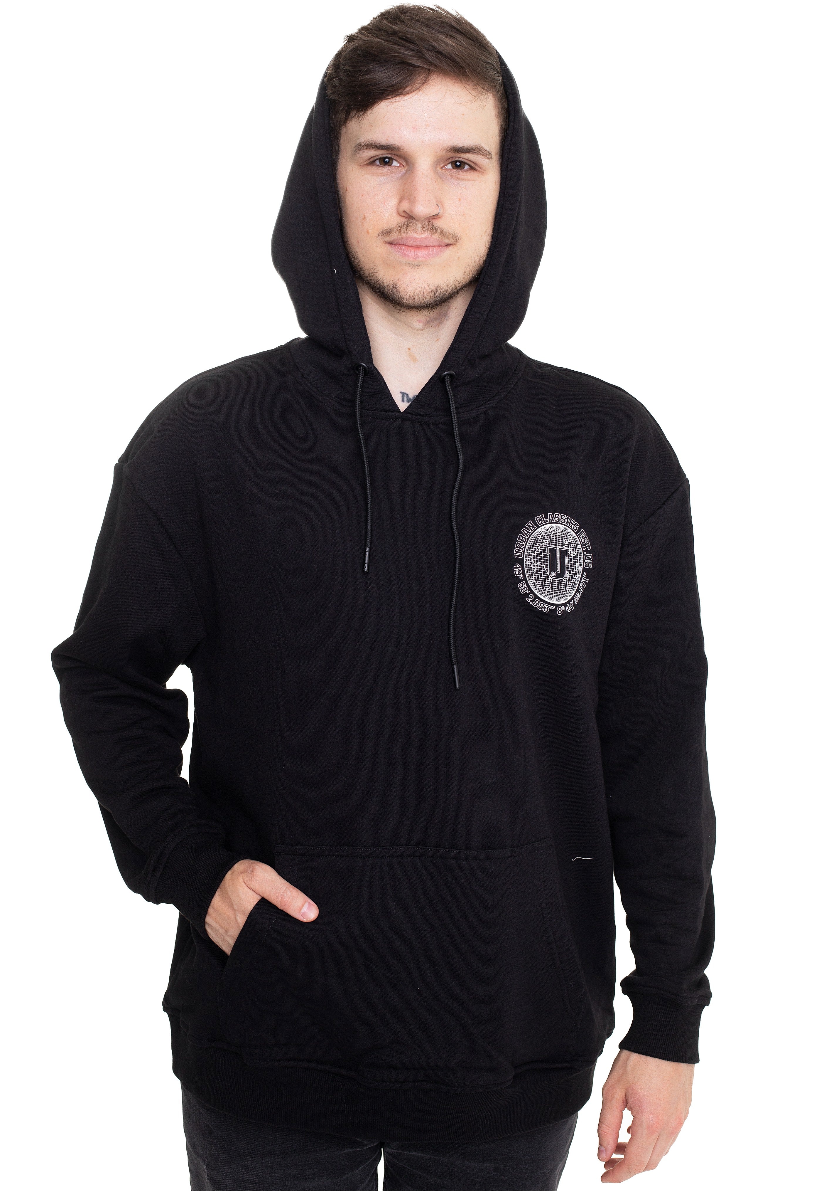 Urban Classics Globetrotter Hoody, Felpa Con Cappuccio Uomo Oversize, Cotone, Nera
