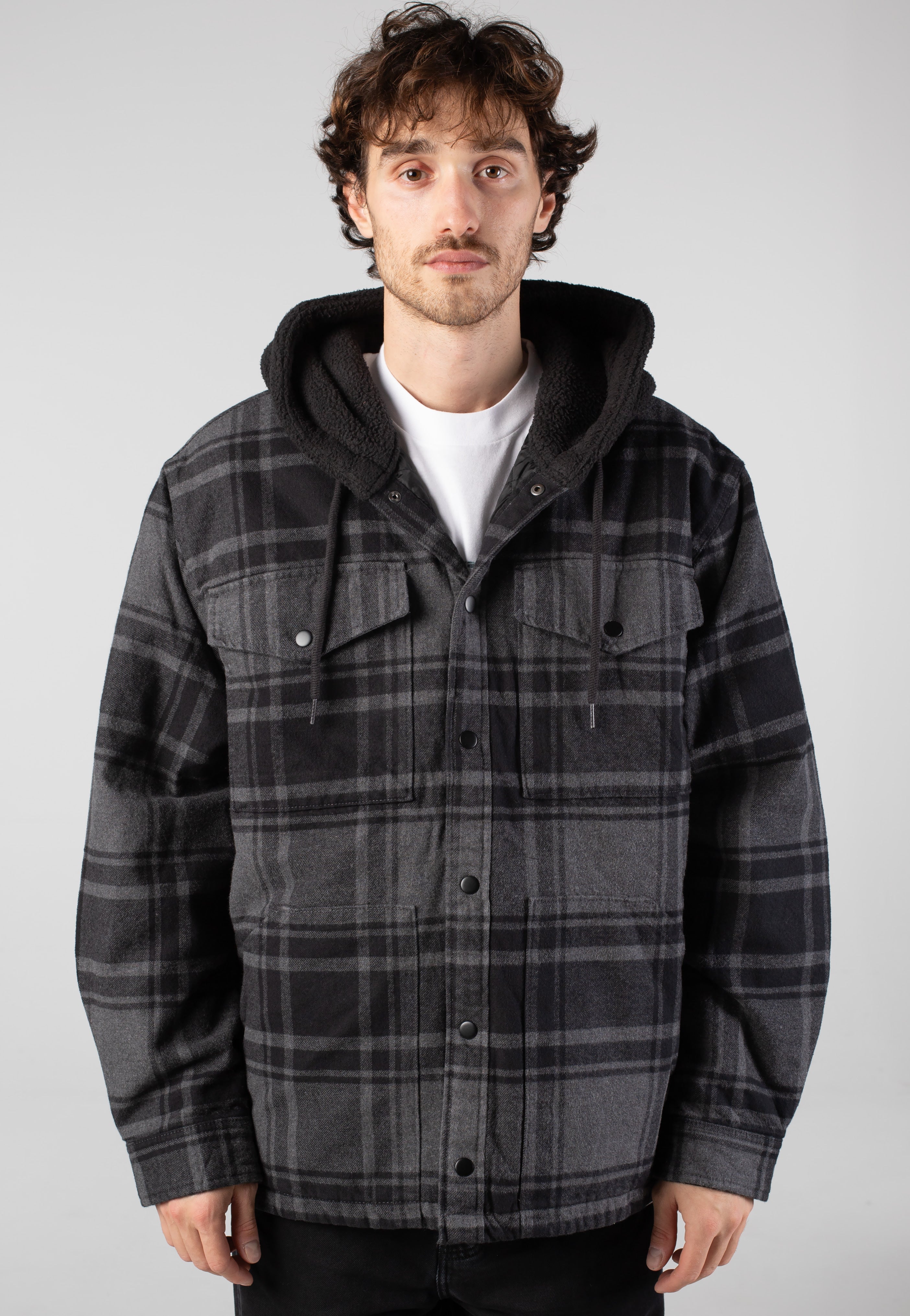 Vans - Piedmont Hooded Plaid Black/Asphalt Heather - Jacket | Men-Image