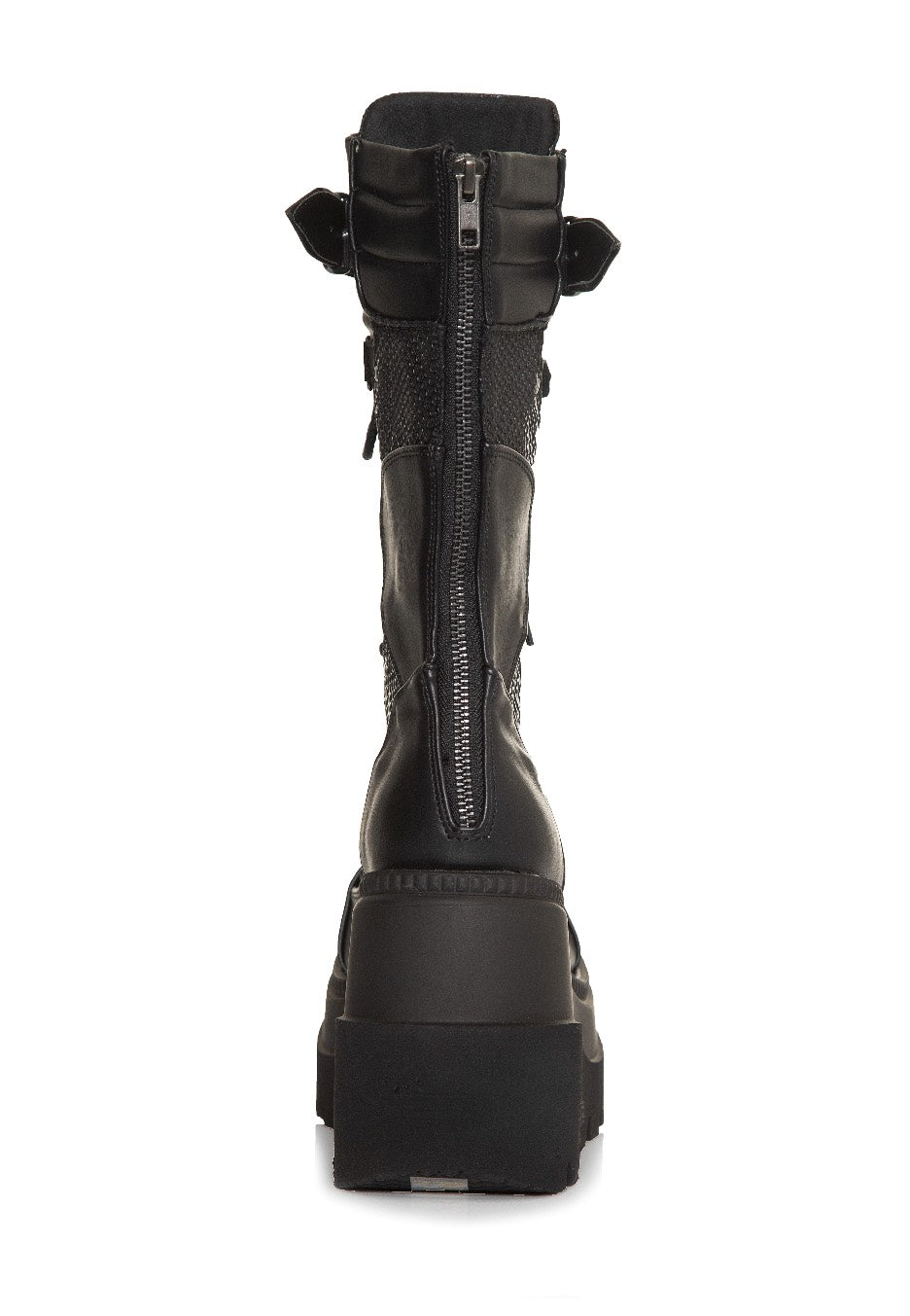 DemoniaCult - Shaker 70 Wedge Lace Up Mid Calf Black Vegan Leather - Girl Shoes | Women-Image