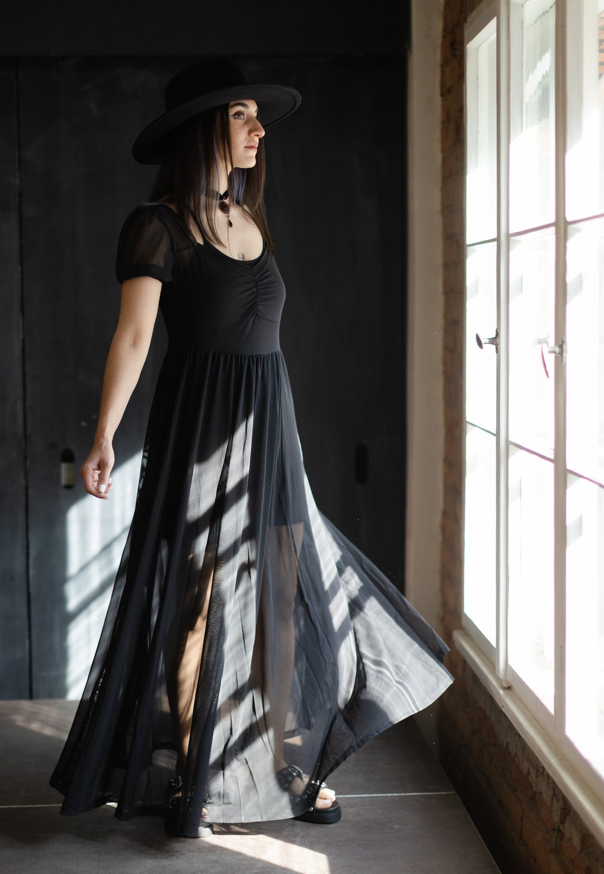 Foxblood Lily Mesh Maxi Black Vestido