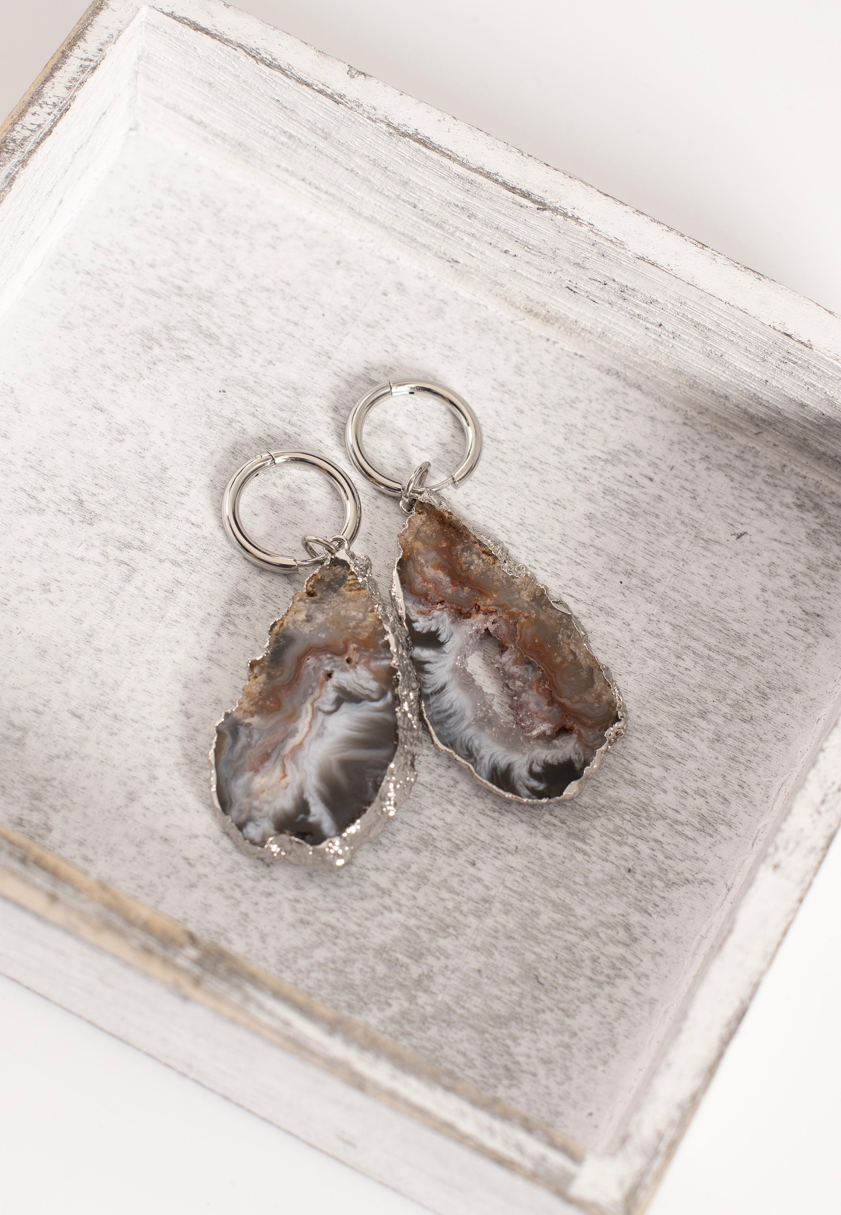 Wildcat - Little Indian Agate Large Silver - Earrings | Neutral-Image