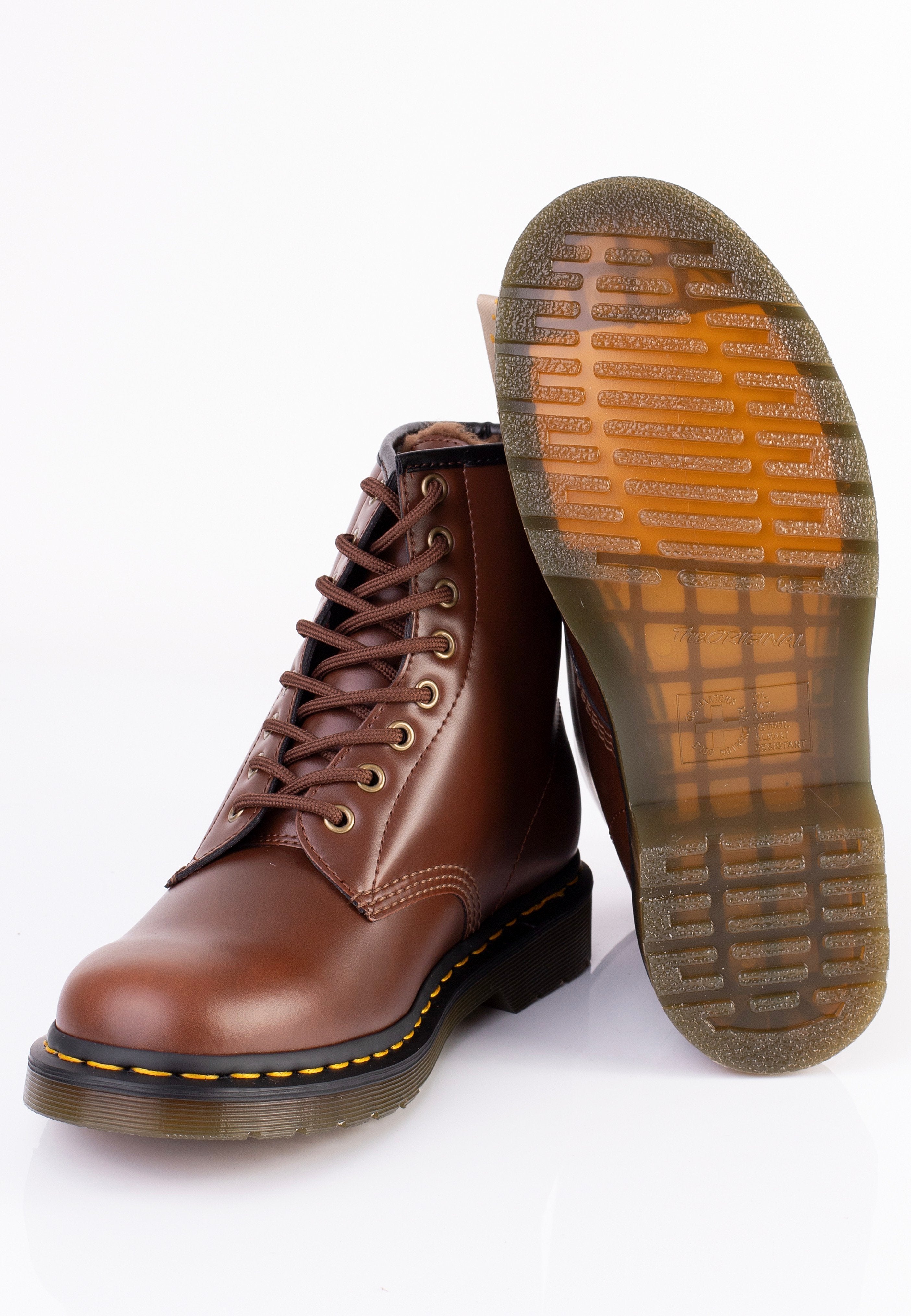 Dr. Martens - Vegan 1460 Brown Norfolk Flat & Brown Borg Fleece - Shoes