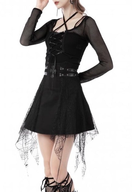 Dark In Love - Punk Rock Cross Spider Net Mini Black - Skirt