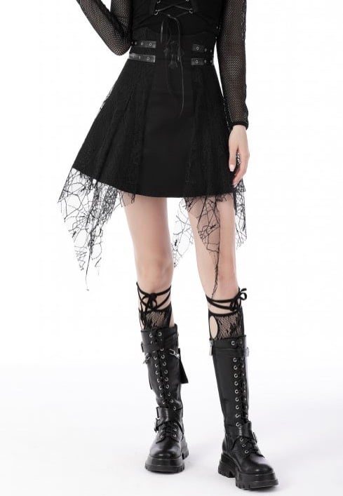 Dark In Love - Punk Rock Cross Spider Net Mini Black - Skirt