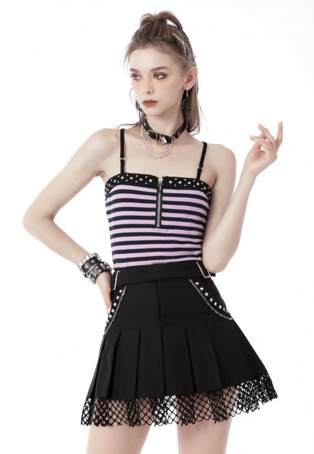 Dark In Love - Rock Girl Studded Pleated Net Mini Black - Skirt