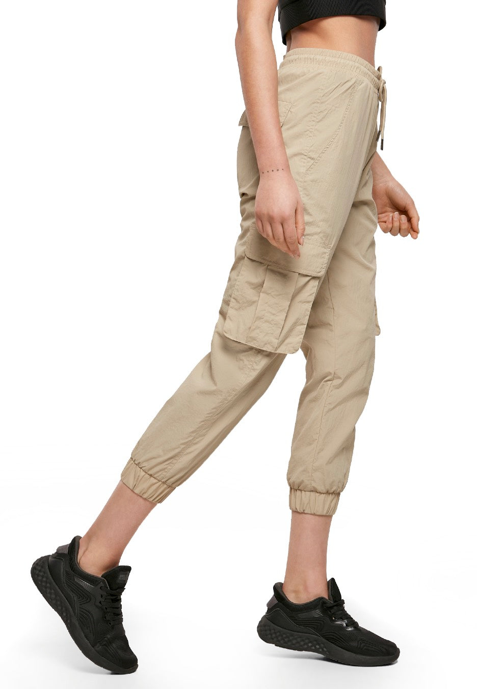 Urban Classics - Ladies High Waist Crinkle Nylon Cargo Concrete - Pants