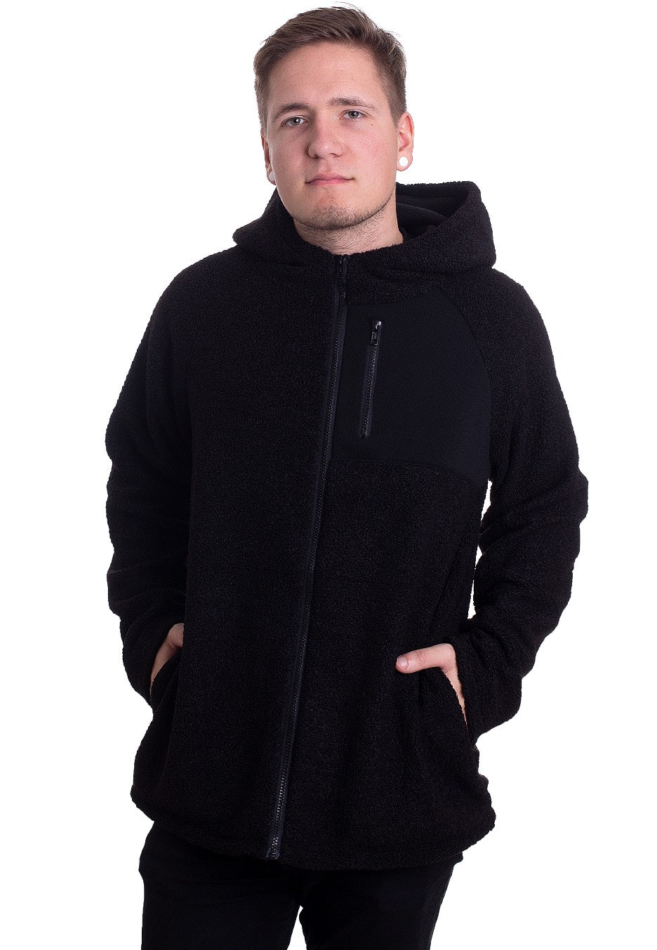 Urban Classics Hooded Sherpa Zip Black Jacke