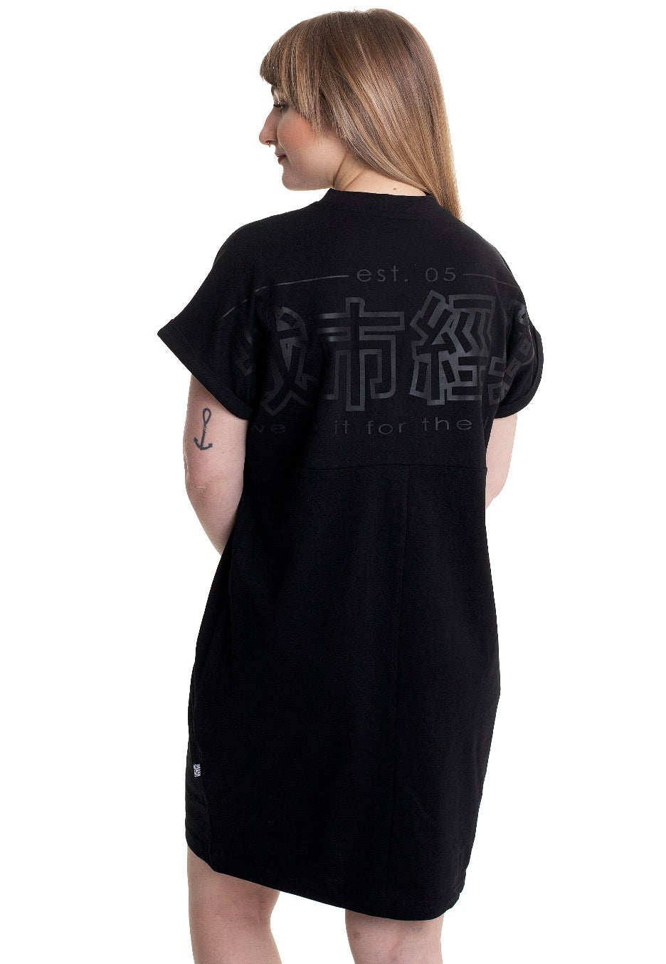 Urban Classics - Ladies Cut On Sleeve Printed Tee Black/Black - Dress