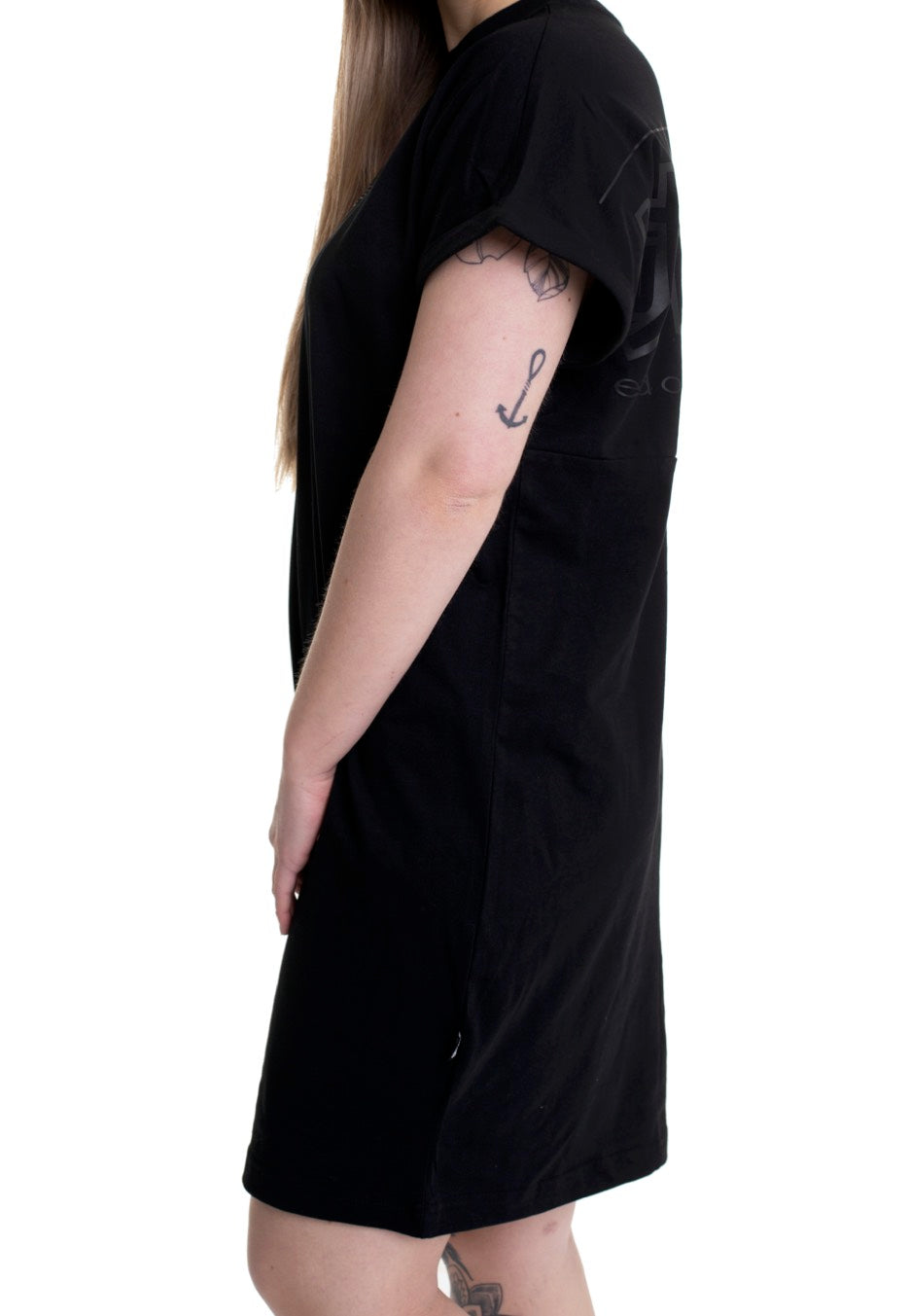 Urban Classics - Ladies Cut On Sleeve Printed Tee Black/Black - Dress