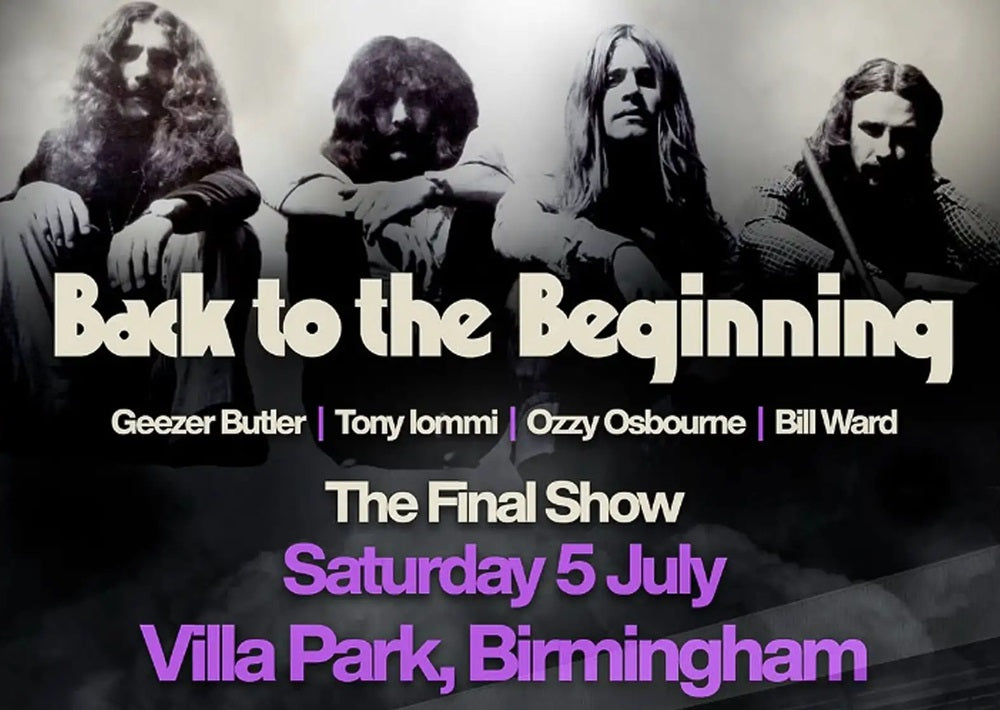 Promotional poster for Black Sabbath's 'Back to the Beginning: The Final Show' at Villa Park, Birmingham.