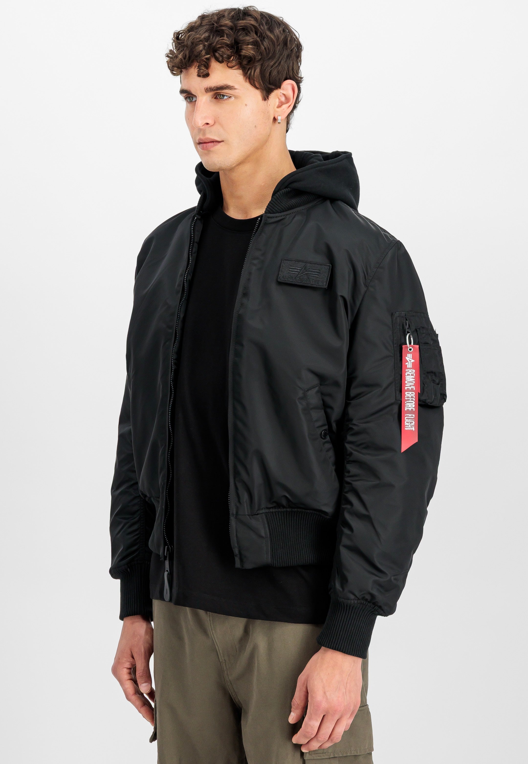 Alpha Industries - MA-1 Zip Hood Back Print Black/Reflective - Jacket | Men-Image