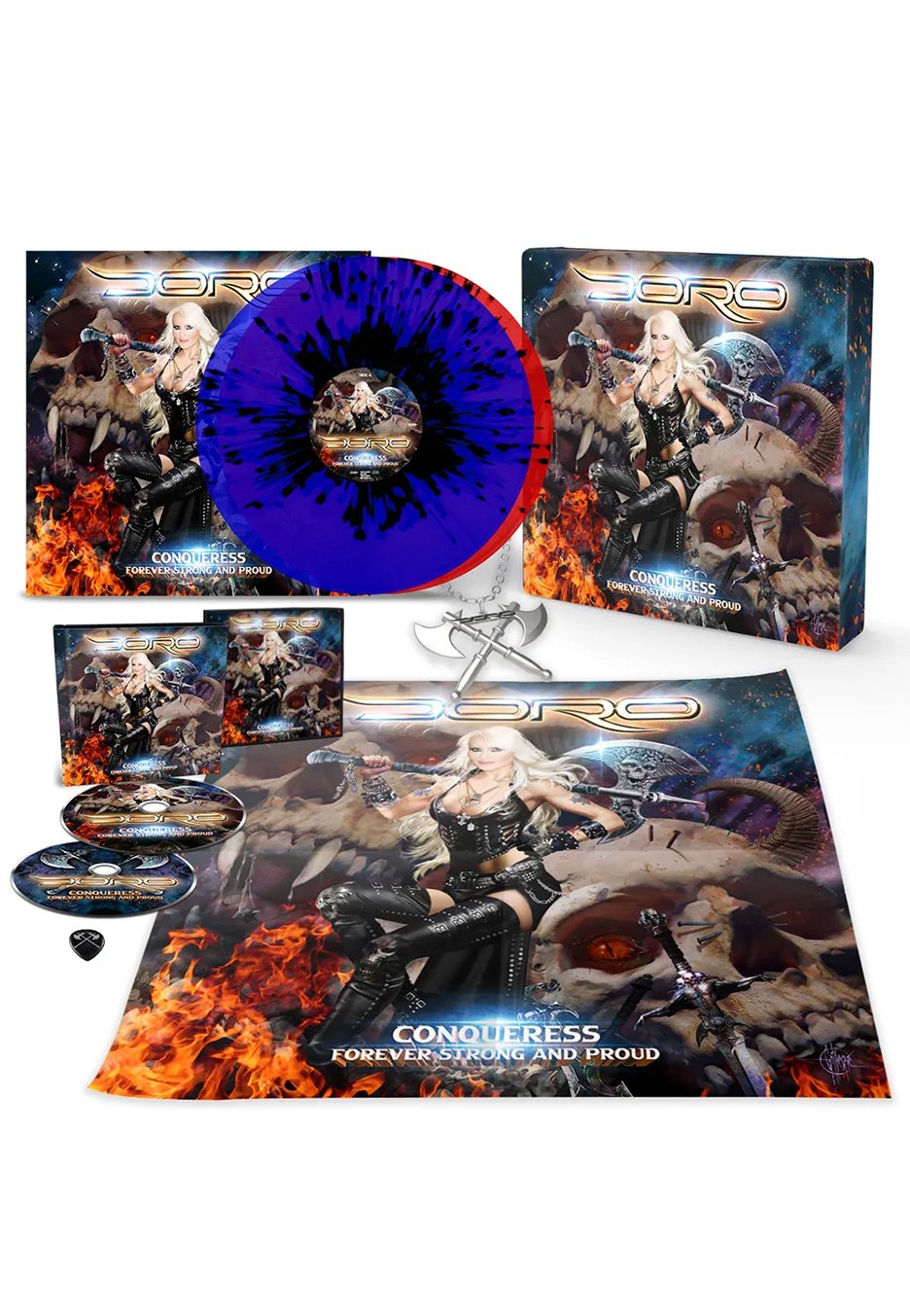 Doro - Conqueress - Forever Strong And Proud Blue w/ Black & Red w/ Black - Splattered 2 Vinyl + Digipak 2 CD