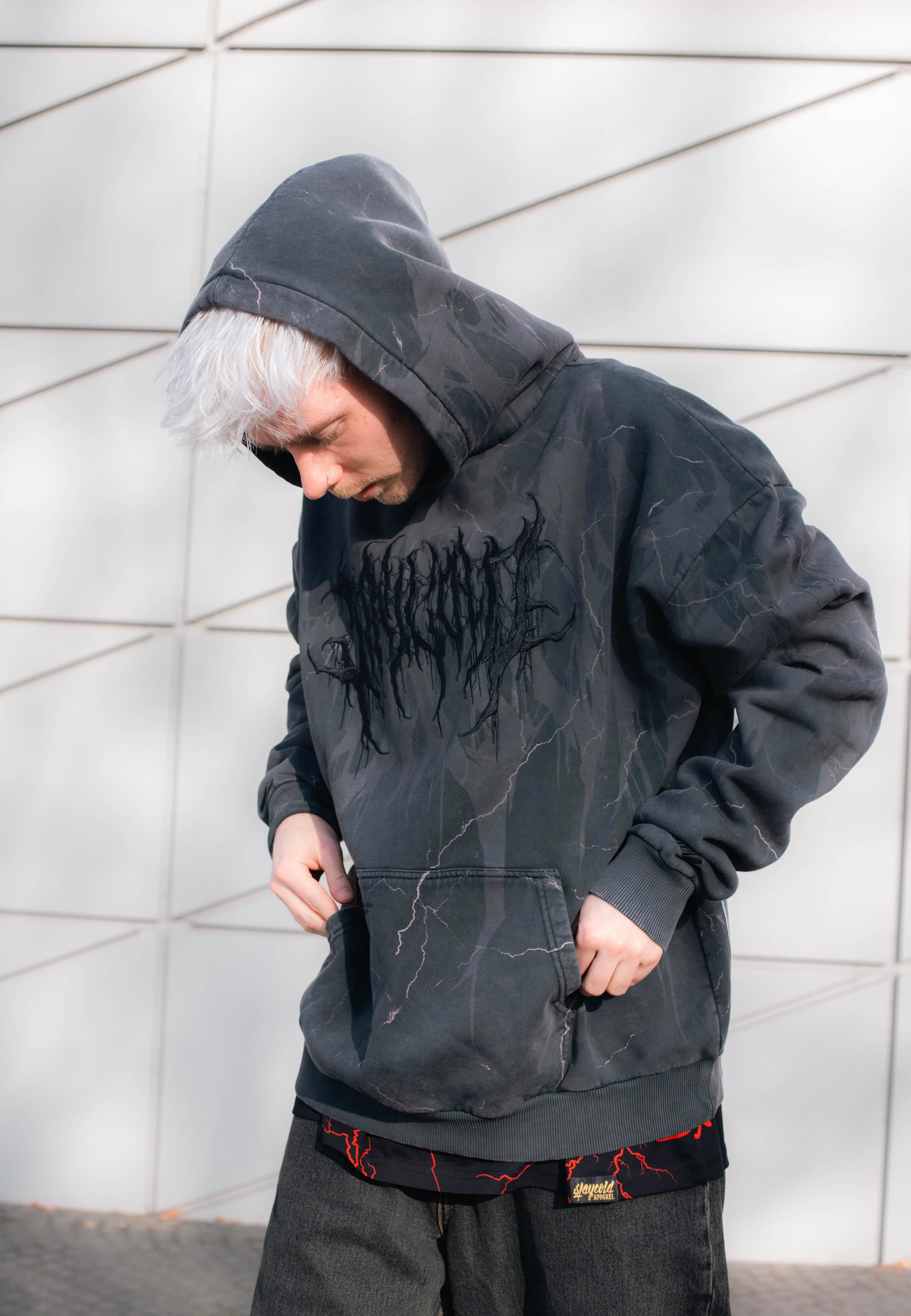 トップス new compact hoodie 3 oksoon Stay Cold Apparel - Bloodshot Heavy Oversized Black Acid - Hoodie