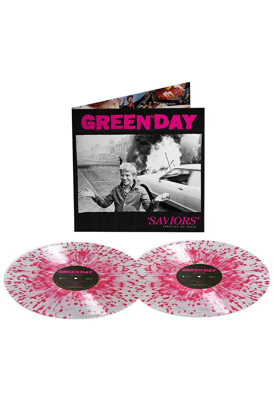 Green Day - Saviors (édition de luxe) Ltd. Clear w/ Hot Pink Indie Exclusive - Splattered 2 Vinyl | Neutral-Image