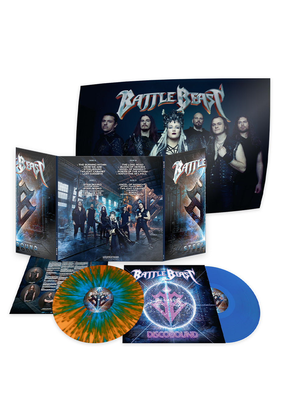 Battle Beast - Steelbound Ltd. Orange/Sky Blue Splatter + Blue Transparent - Colored 2 Vinyl | Neutral-Image
