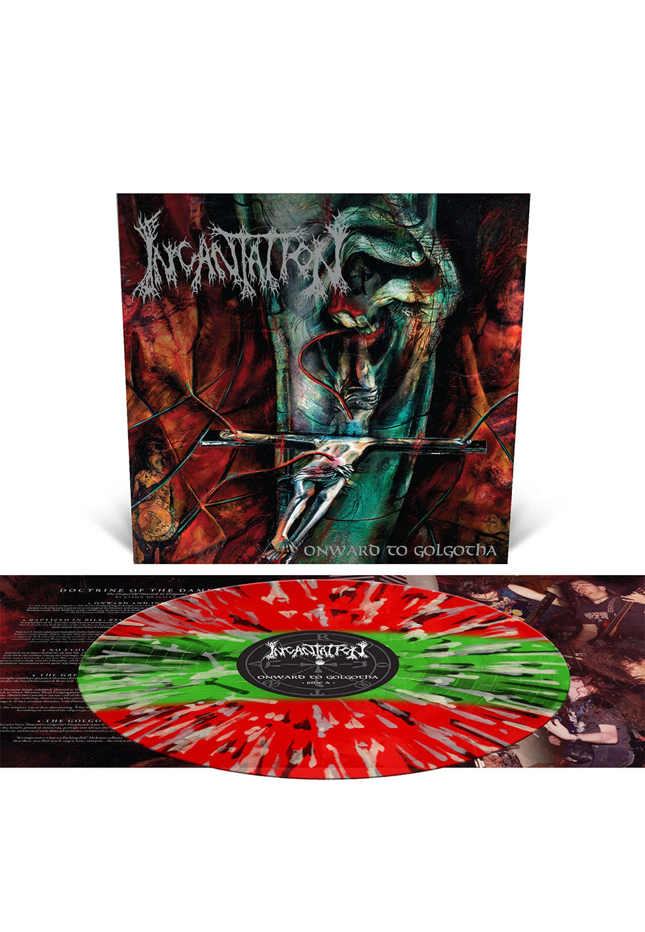 Incantation - Onward To Golgotha Ltd. Blood Red/Emerald Green Tri Stripe w/ Black/White - Splattered Vinyl | Neutral-Image
