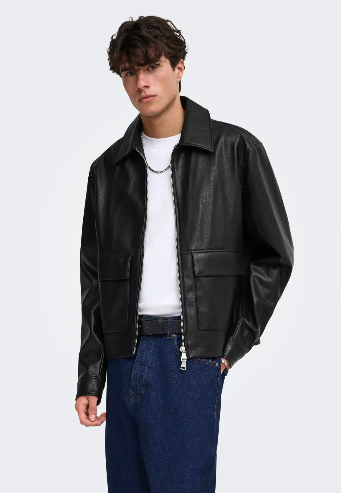 Only & Sons Bate PU Black Leather Jacket