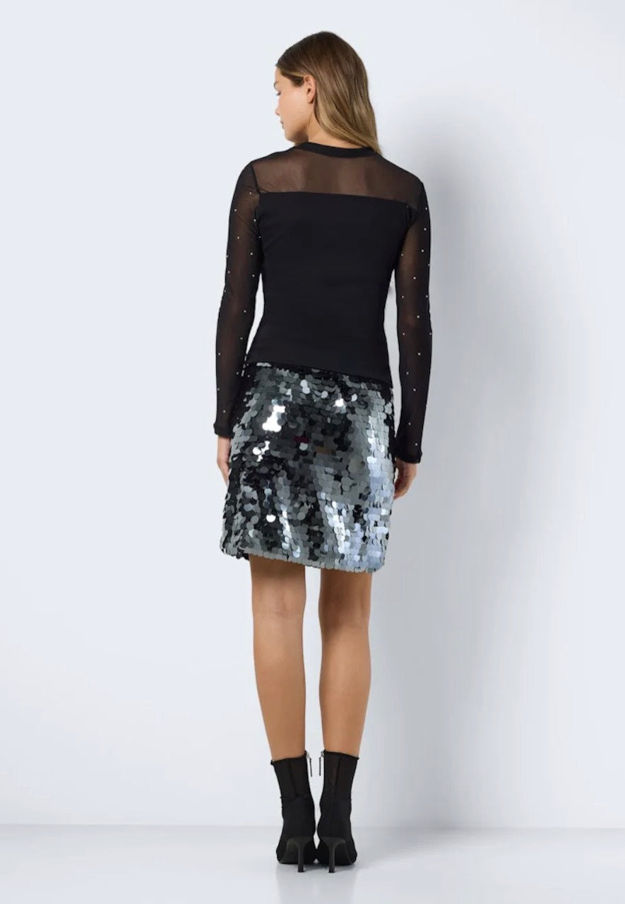 Noisy May Maya Black Stud Mesh With Stones Top