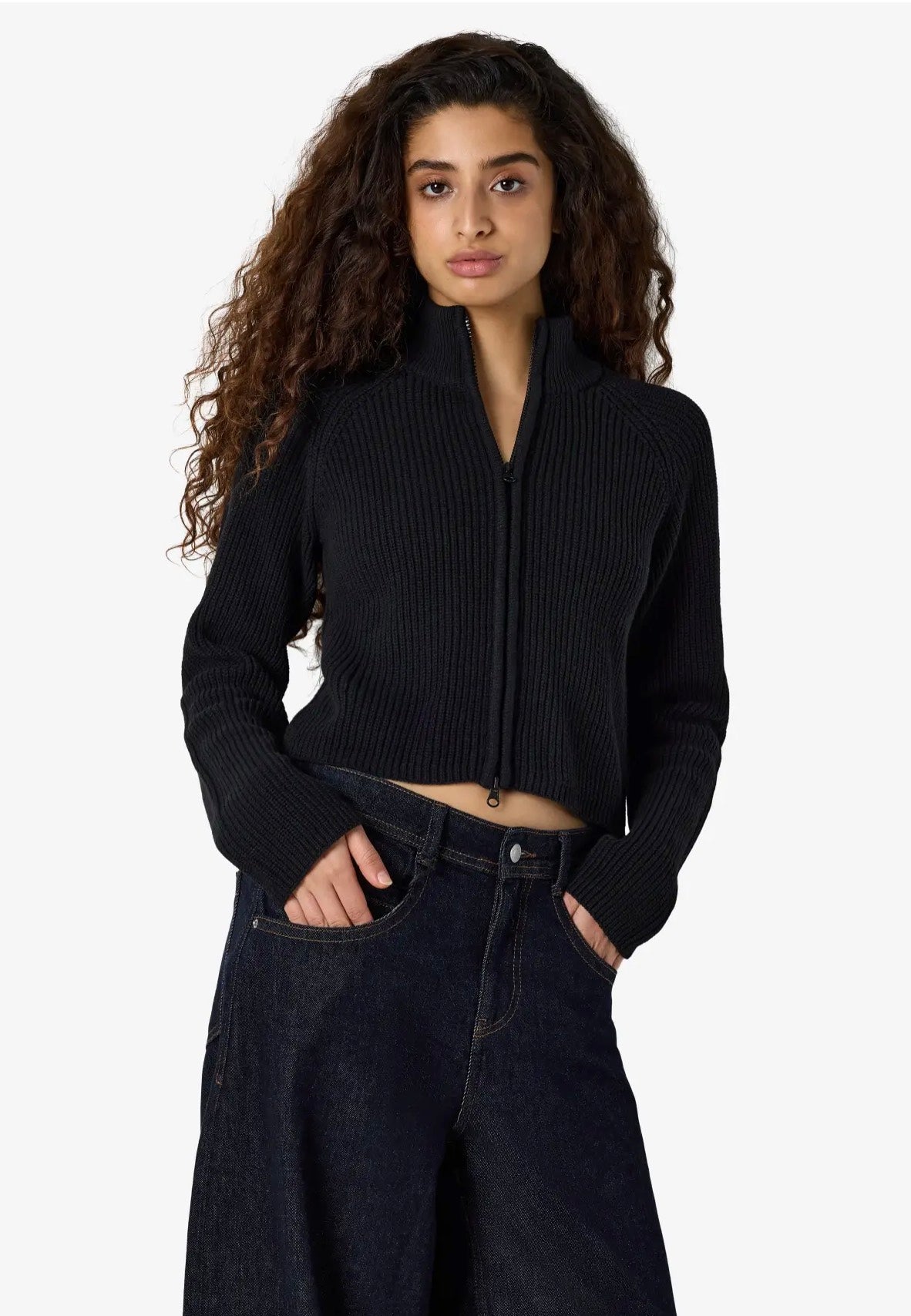 Noisy May Dara Zip Knit Black Cardigan