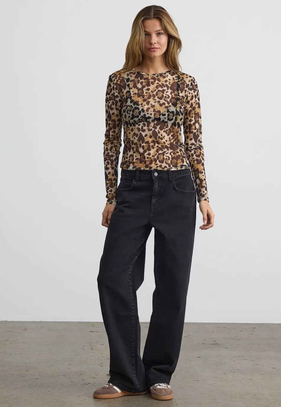 Noisy May - Judith L/S Mesh Black Leo - Top | Women-Image