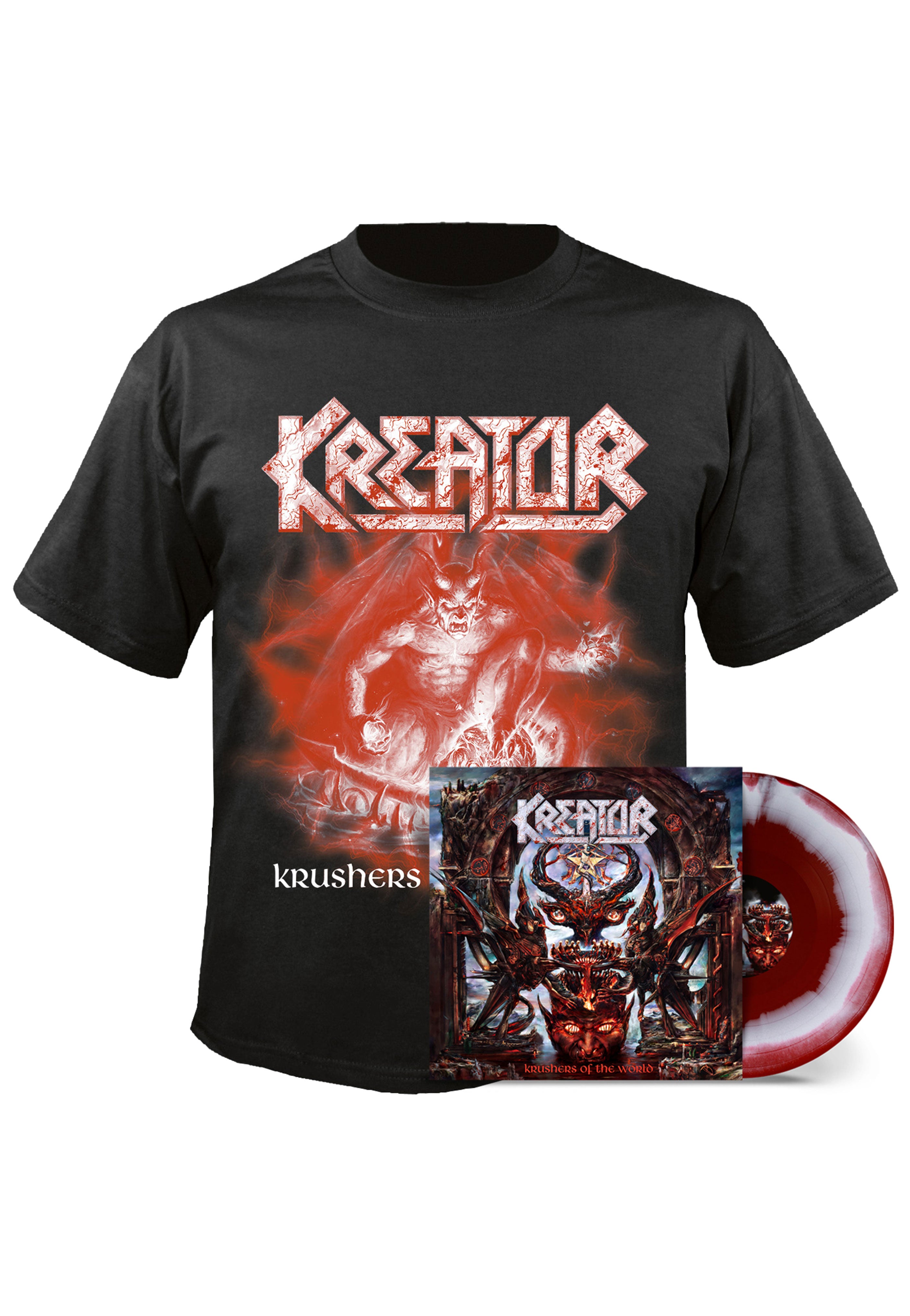Kreator - Krushers Of The World Ltd. Dark Red/White Corona - Colored Vinyl + Krushers Of The World - T-Shirt