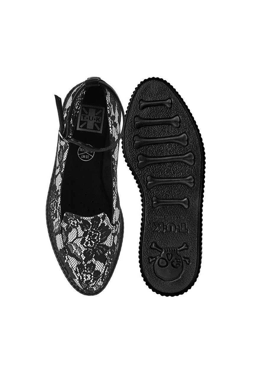 T.U.K. - Ballet Creeper Ankle Strap Black/White Lace - Girl Shoes | Women-Image
