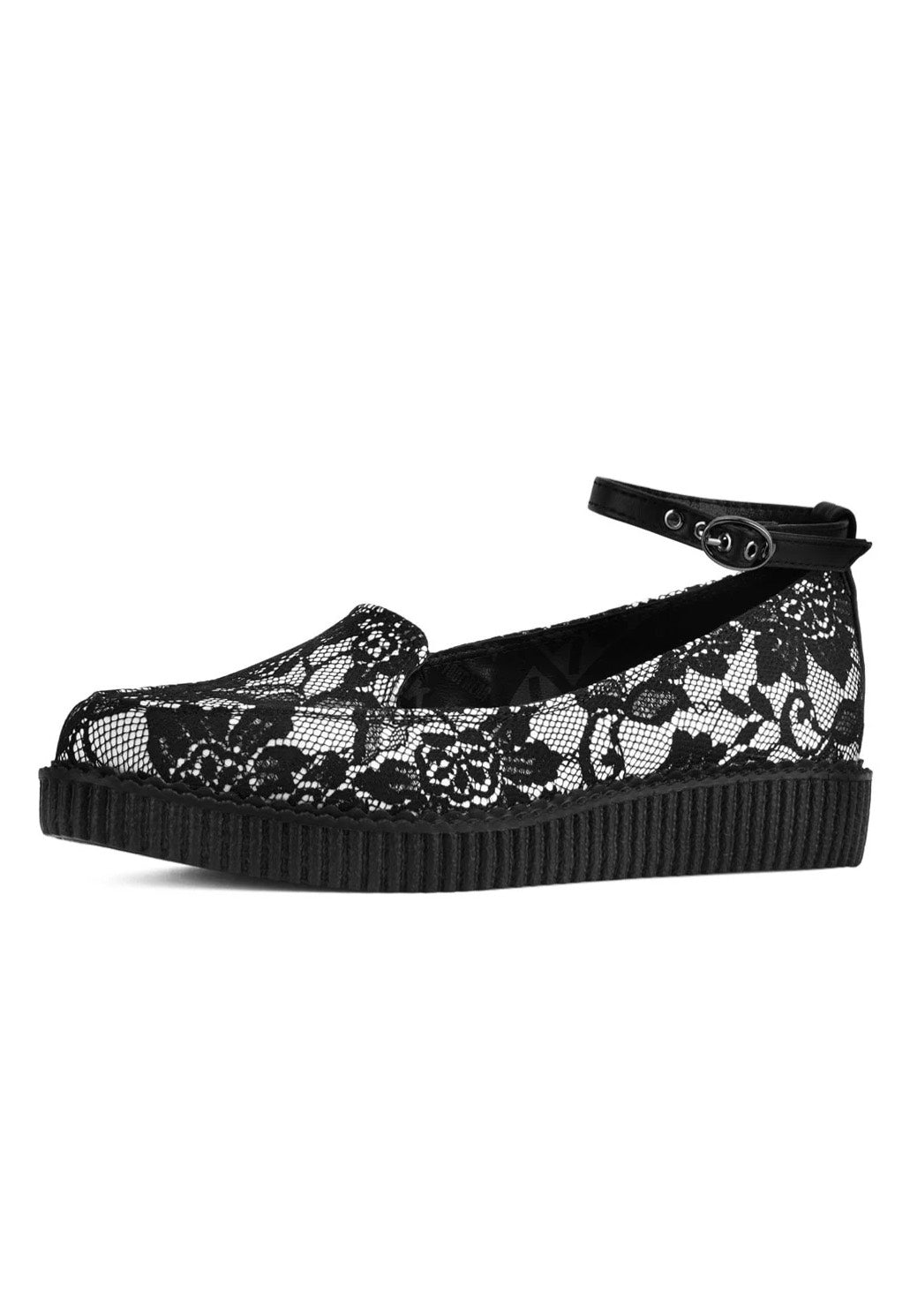 T.U.K. - Ballet Creeper Ankle Strap Black/White Lace - Girl Shoes | Women-Image